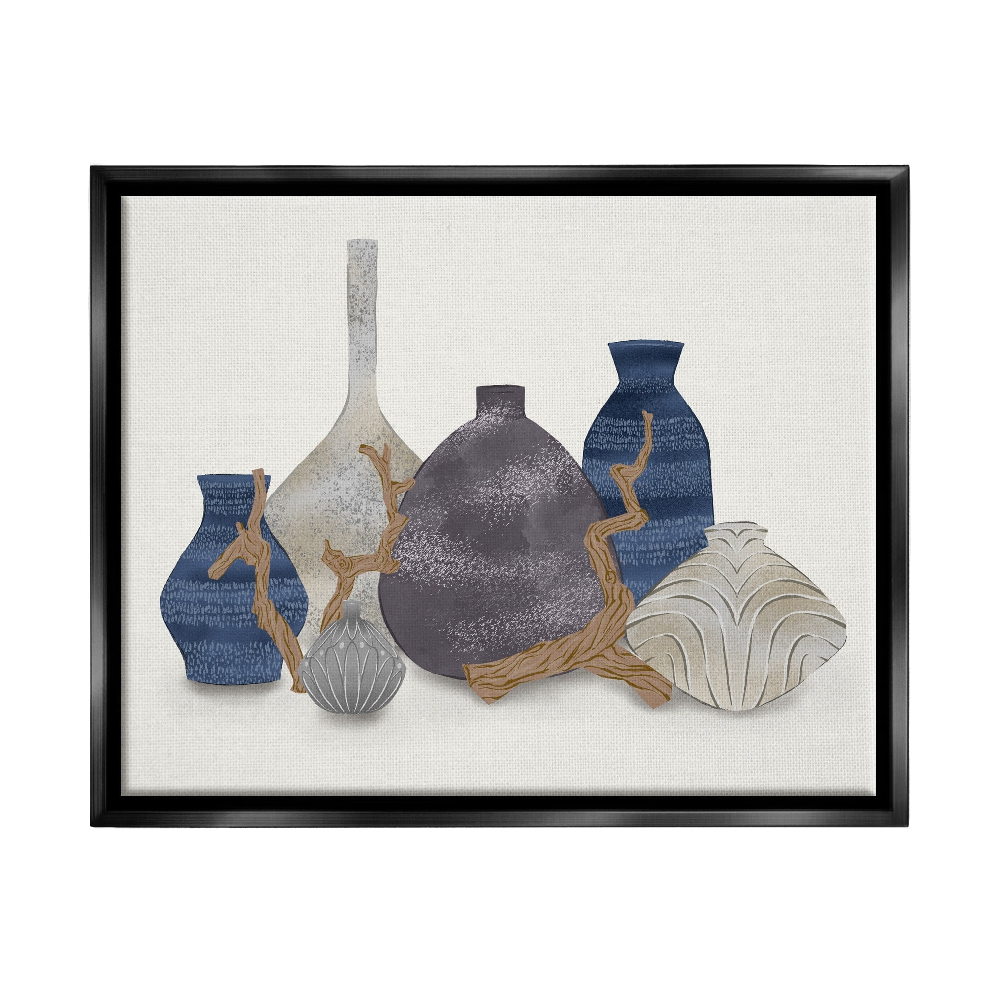 Stupell Industries Ornate Vase Still Life Leaning Driftwood Branches Graphic Art Jet Black Floating Framed Canvas Print Wall Art, Design by Ziwei Li