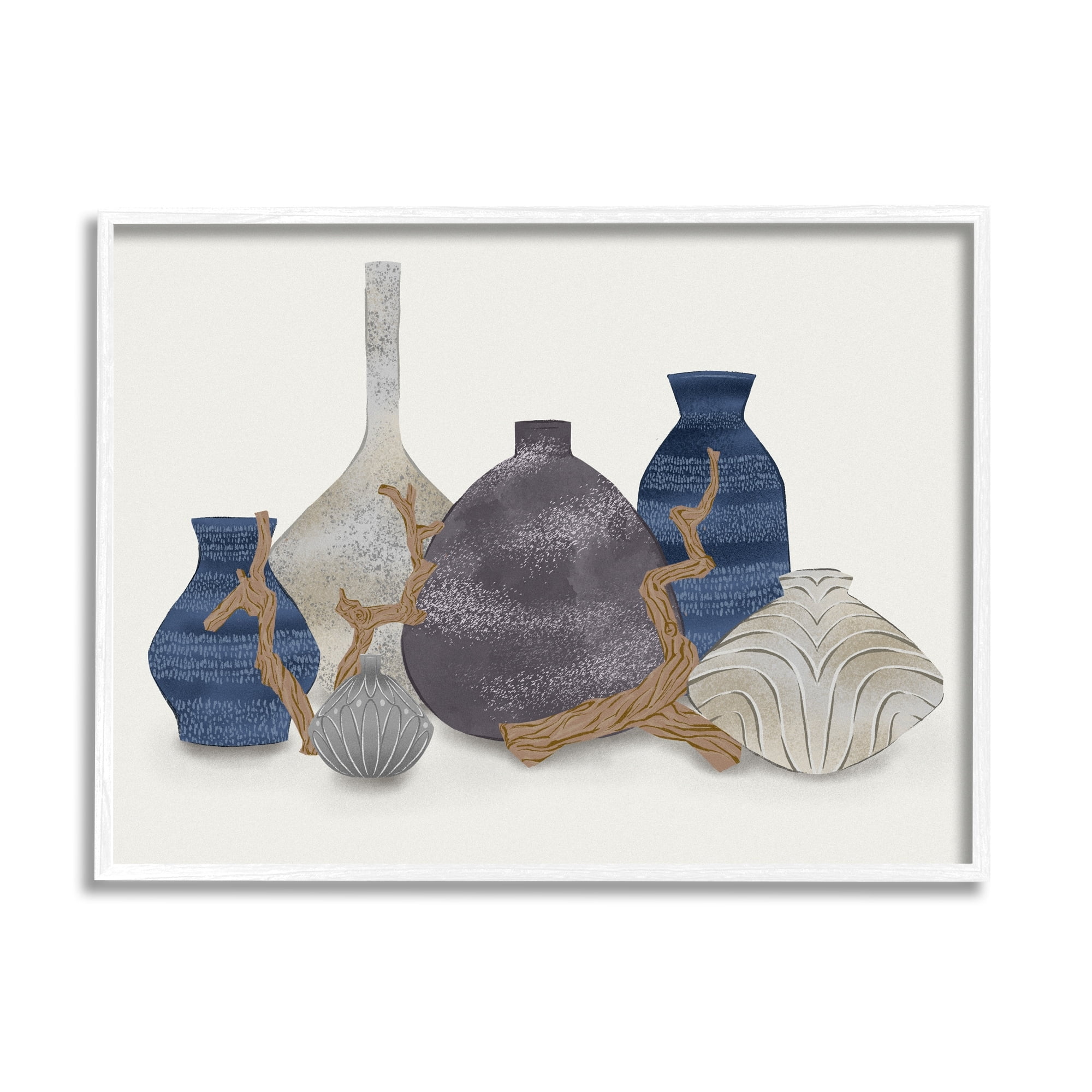 Stupell Industries Ornate Vase Still Life Leaning Driftwood Branches Graphic Art White Framed Art Print Wall Art, Design by Ziwei Li