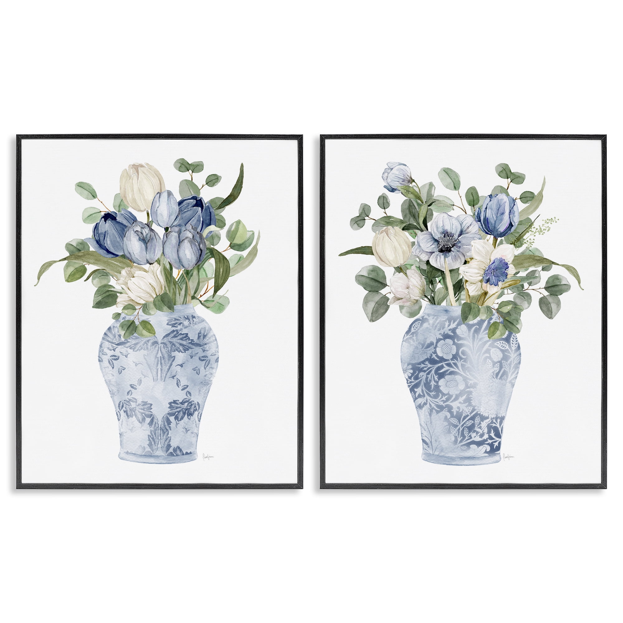 Stupell Industries Ornate Vase Tulip Collection 2 Piece Black Framed Giclee Art Set, design by Livi Finn