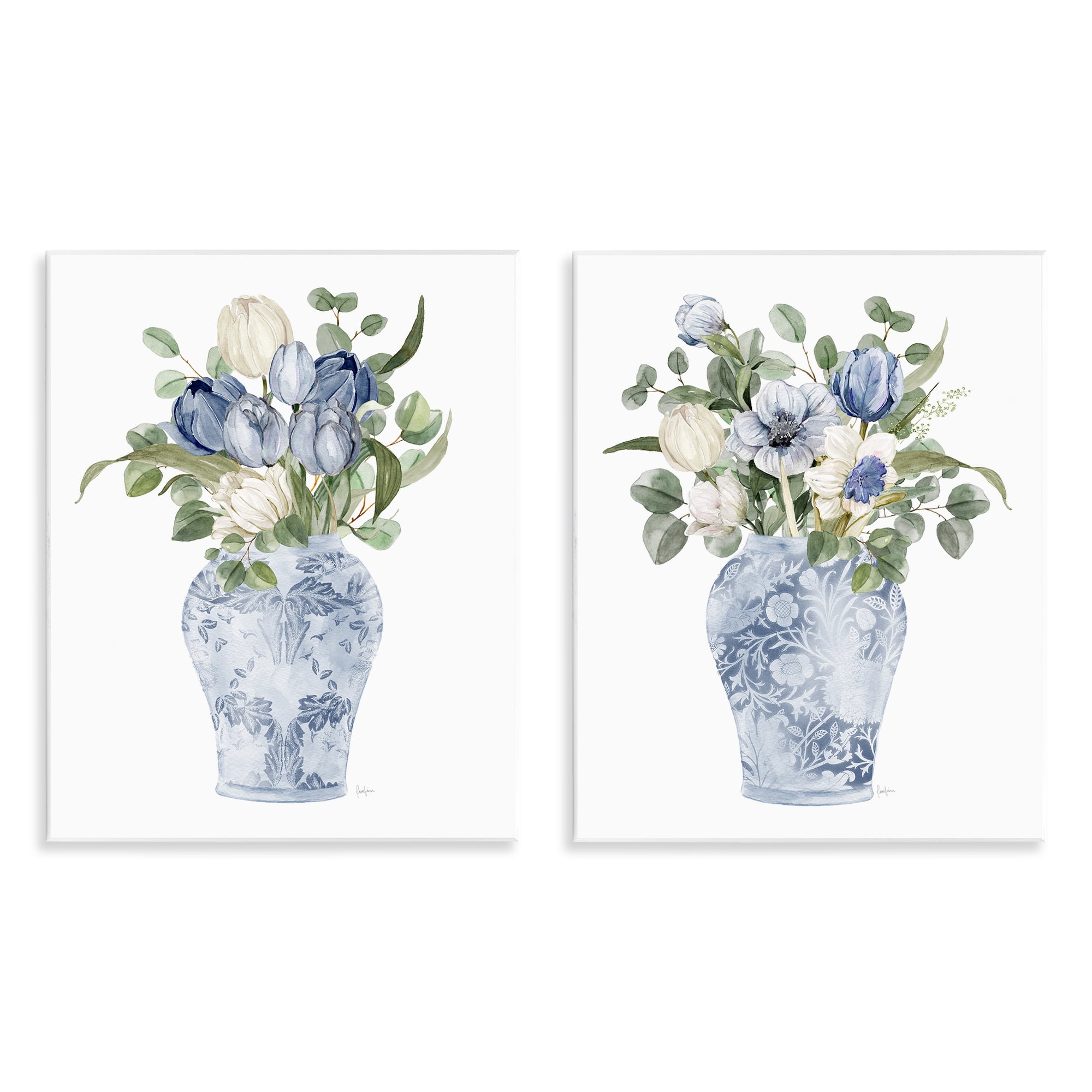 Stupell Industries Ornate Vase Tulip Collection 2 Piece Wall Plaque Art Set, design by Livi Finn