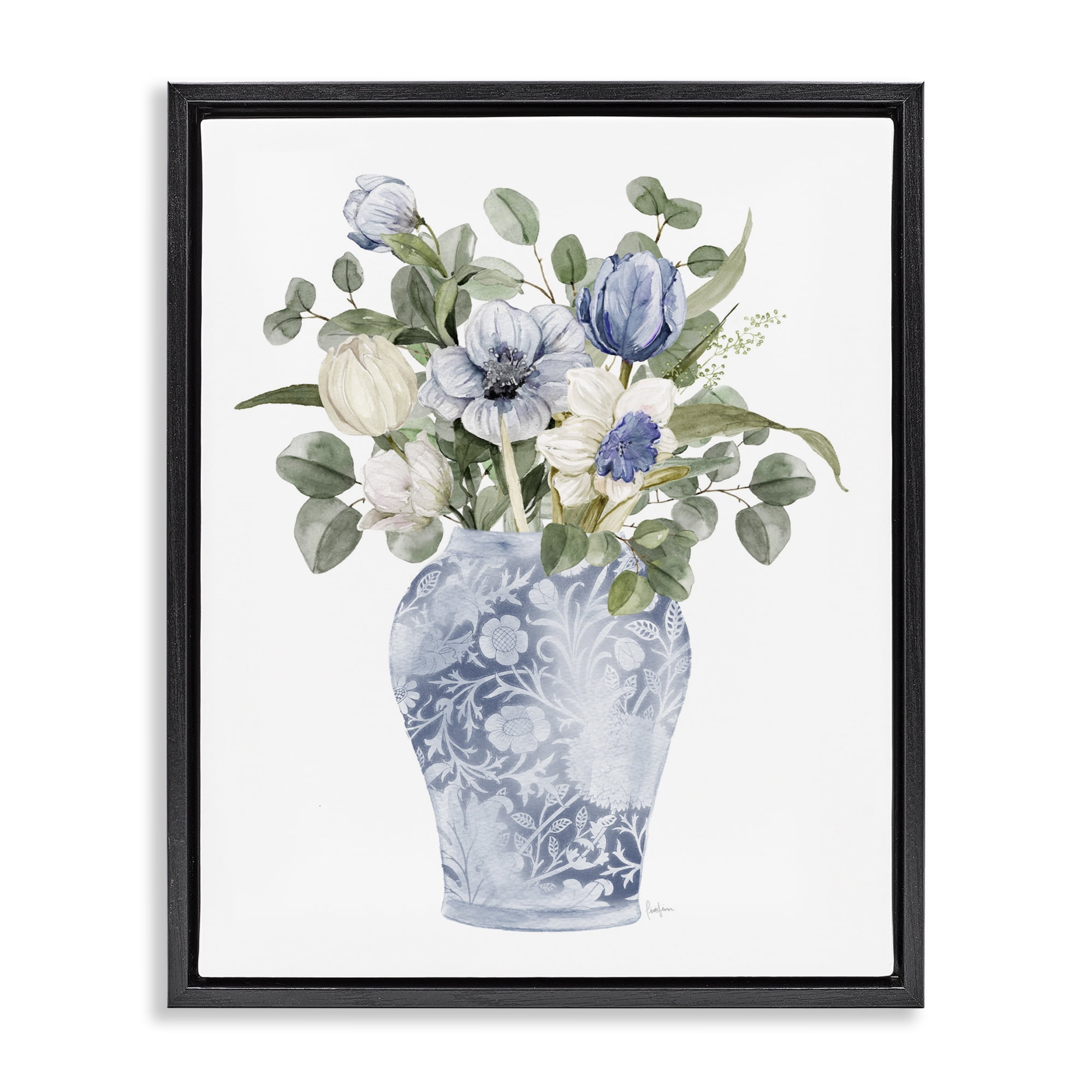 Stupell Industries Ornate Vase Tulips Black Framed Floater Canvas Wall Art, design by Livi Finn
