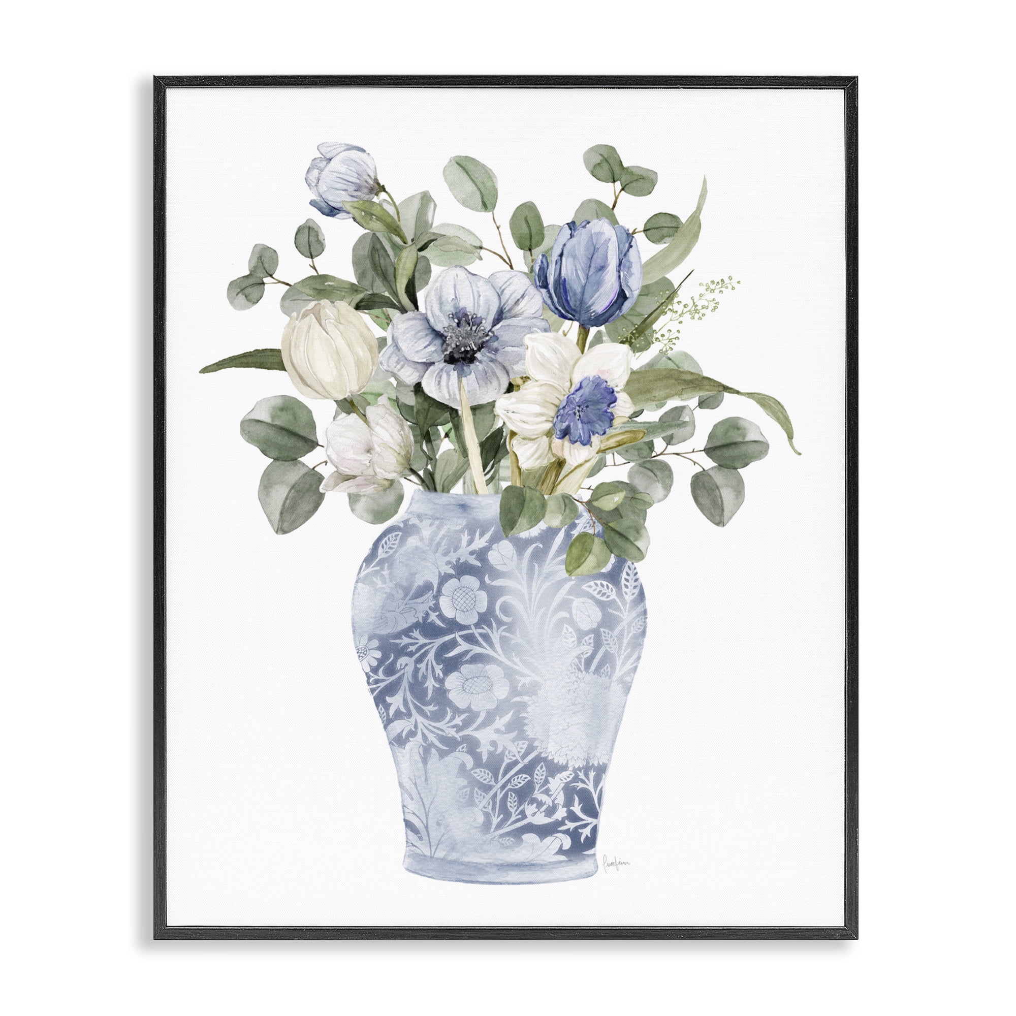 Stupell Industries Ornate Vase Tulips Black Framed Giclee Art, design by Livi Finn