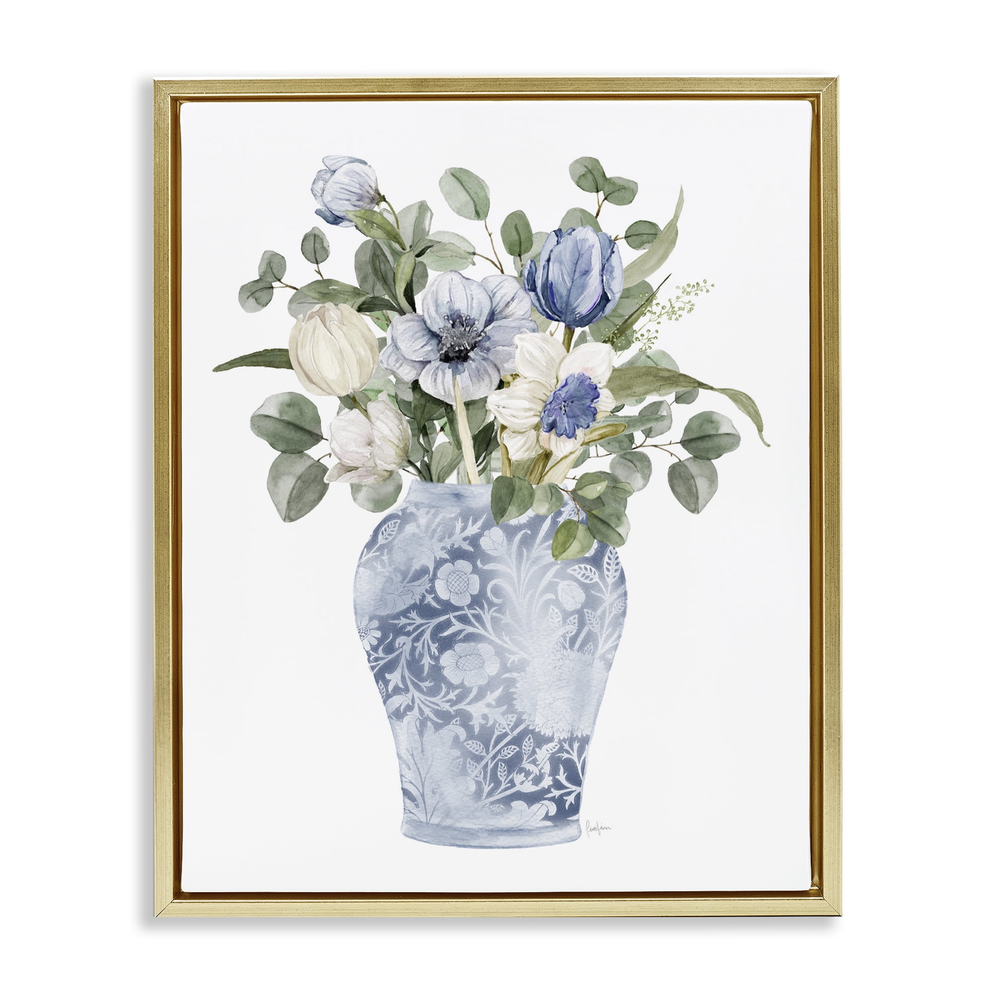 Stupell Industries Ornate Vase Tulips Gold Framed Floater Canvas Wall Art, design by Livi Finn