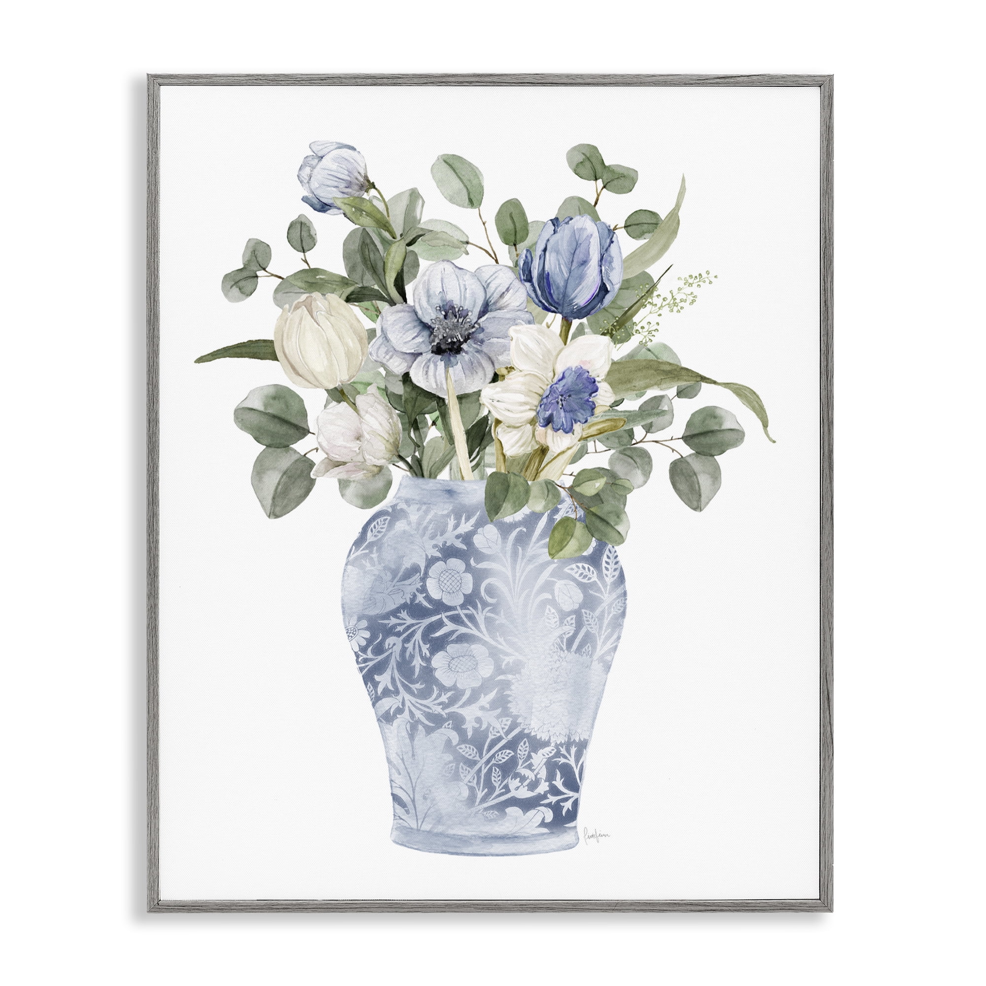 Stupell Industries Ornate Vase Tulips Gray Framed Giclee Art, design by Livi Finn