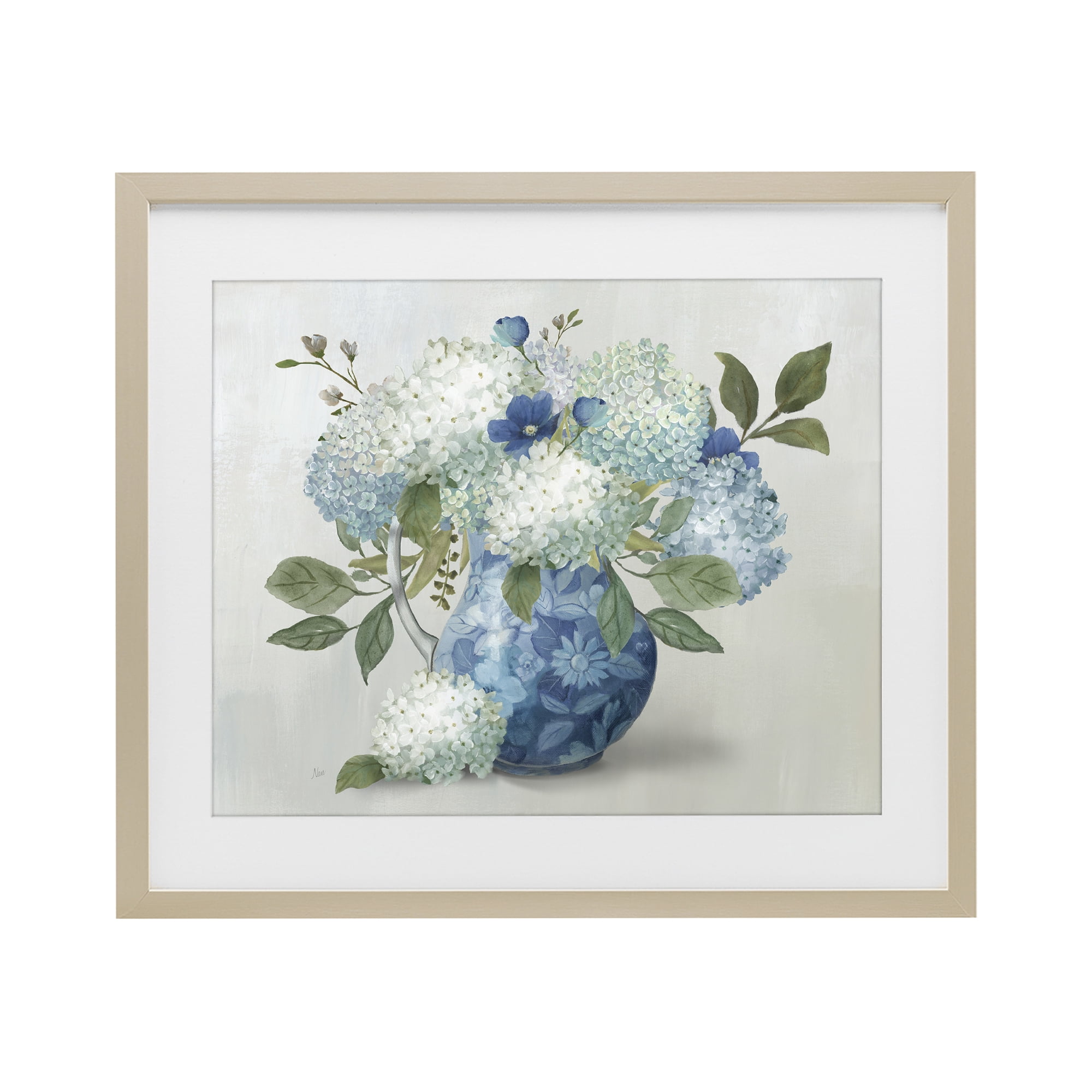 Stupell Industries Ornate Vase with Hydrangeas Birch Framed Print Under Glass, design by Nan