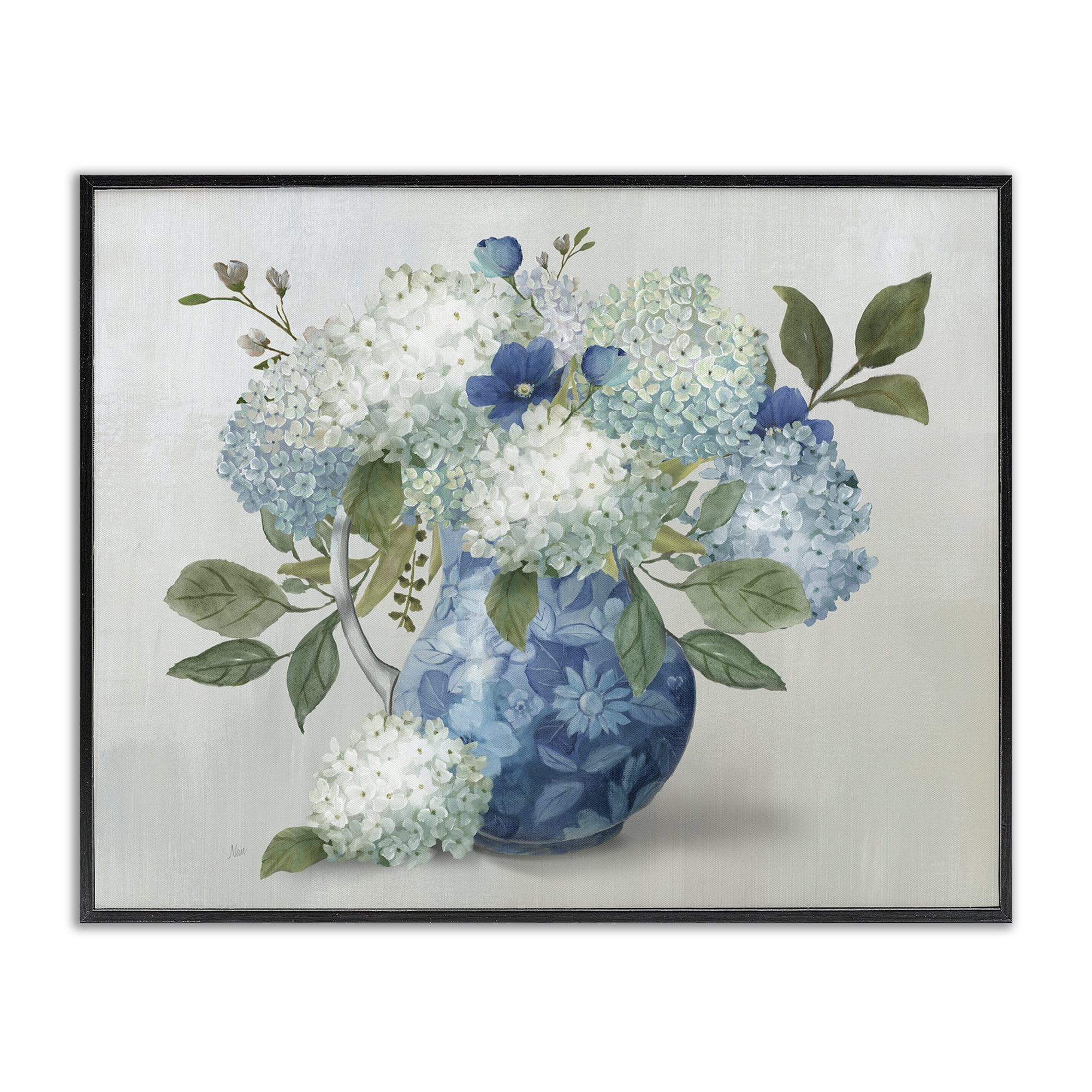 Stupell Industries Ornate Vase with Hydrangeas Black Framed Giclee Art, design by Nan