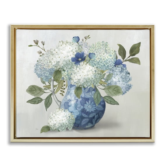 Stupell Industries Traditional Ornate Vase with Hydrangeas Gold Floating Frame Canvas Art, 21 x 17, by Nan
