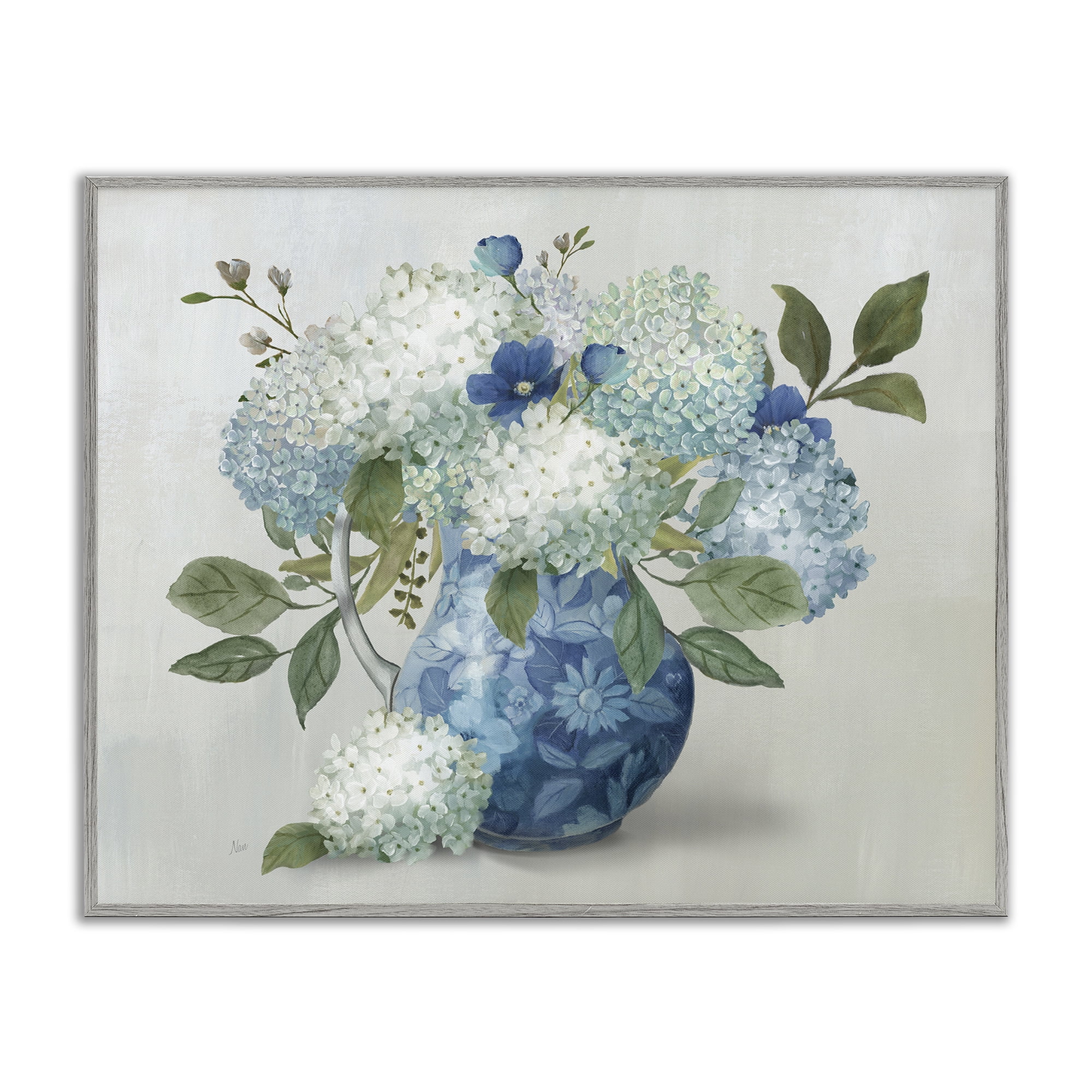 Stupell Industries Ornate Vase with Hydrangeas Gray Framed Giclee Art, design by Nan