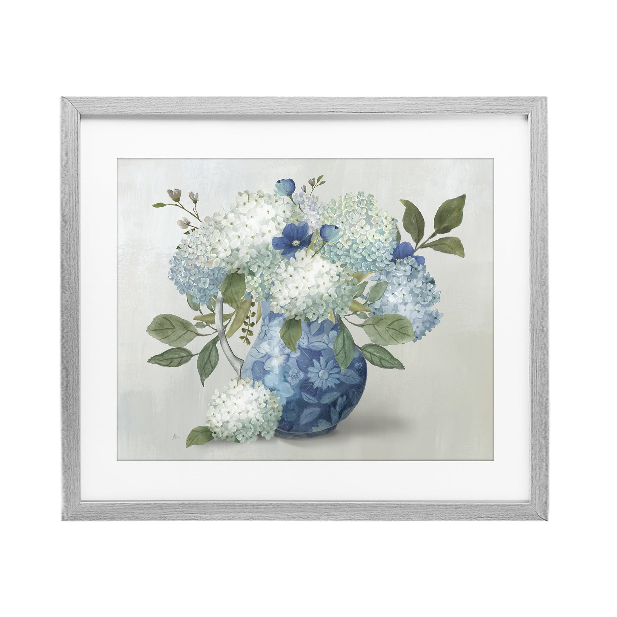 Stupell Industries Ornate Vase with Hydrangeas Gray Framed Print Under Glass, design by Nan