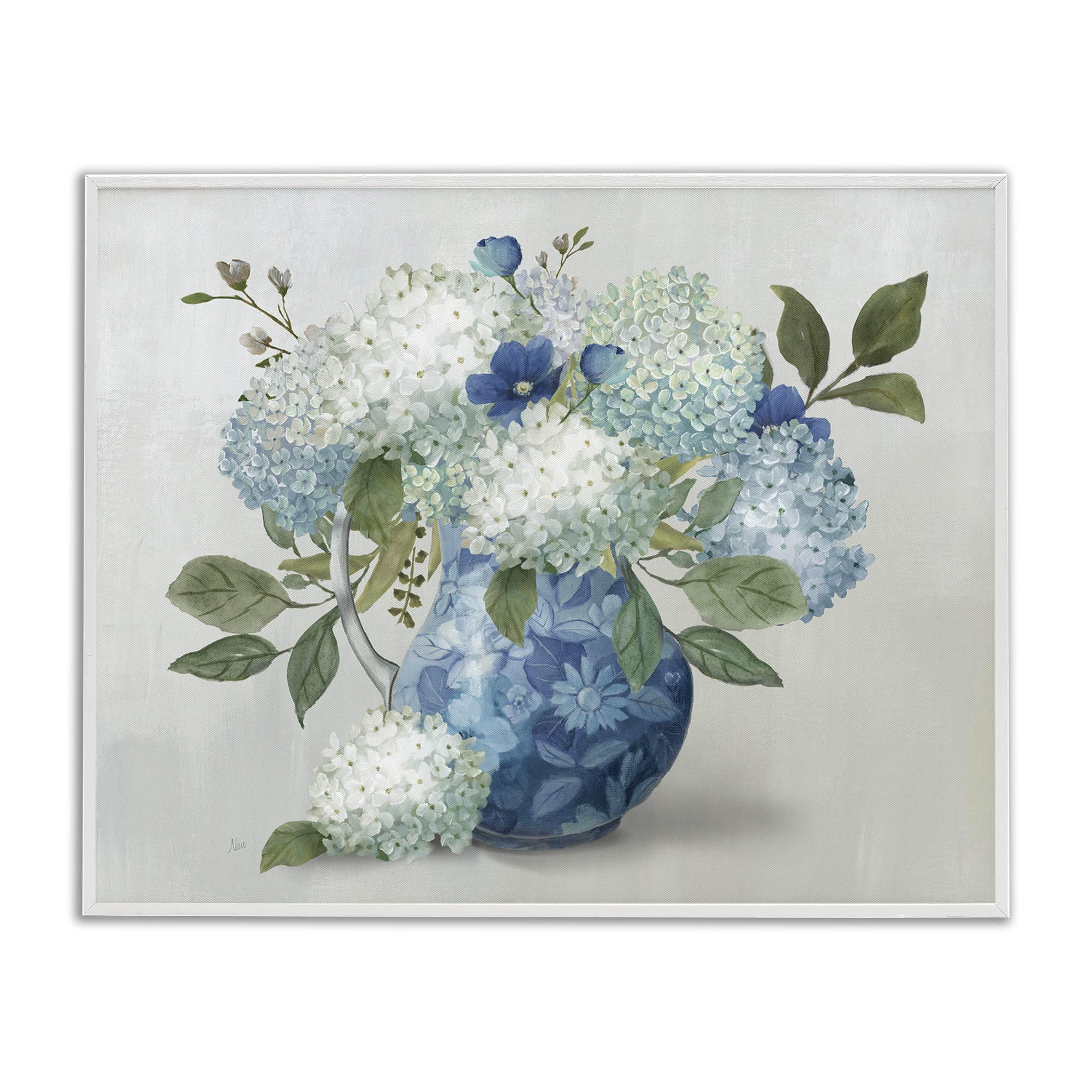 Stupell Industries Ornate Vase with Hydrangeas White Framed Giclee Art, design by Nan