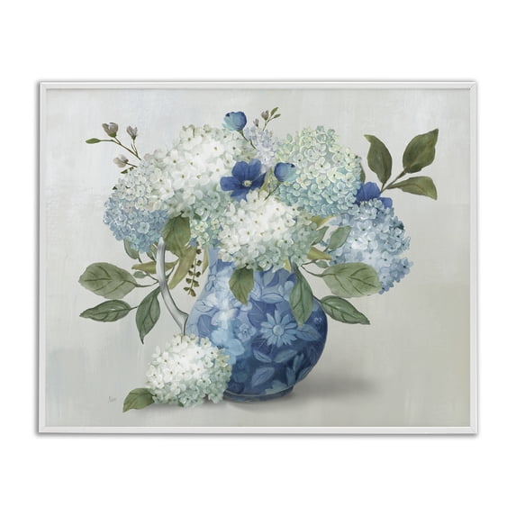 Stupell Industries Traditional Ornate Vase with Hydrangeas White Framed Giclee Art, 20 x 16, by Nan