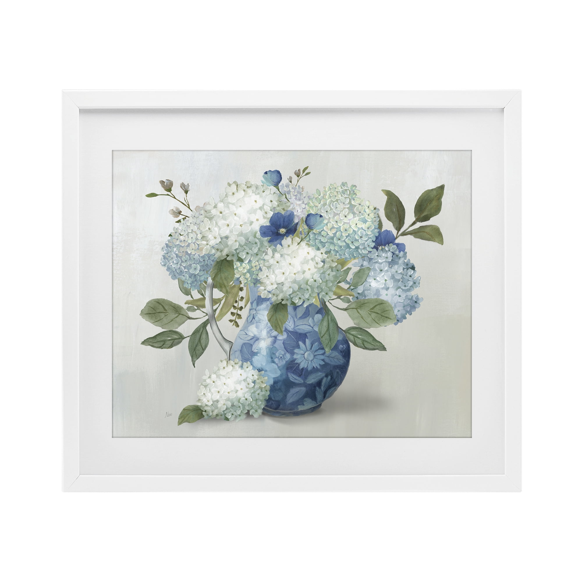 Stupell Industries Ornate Vase with Hydrangeas White Framed Print Under Glass, design by Nan