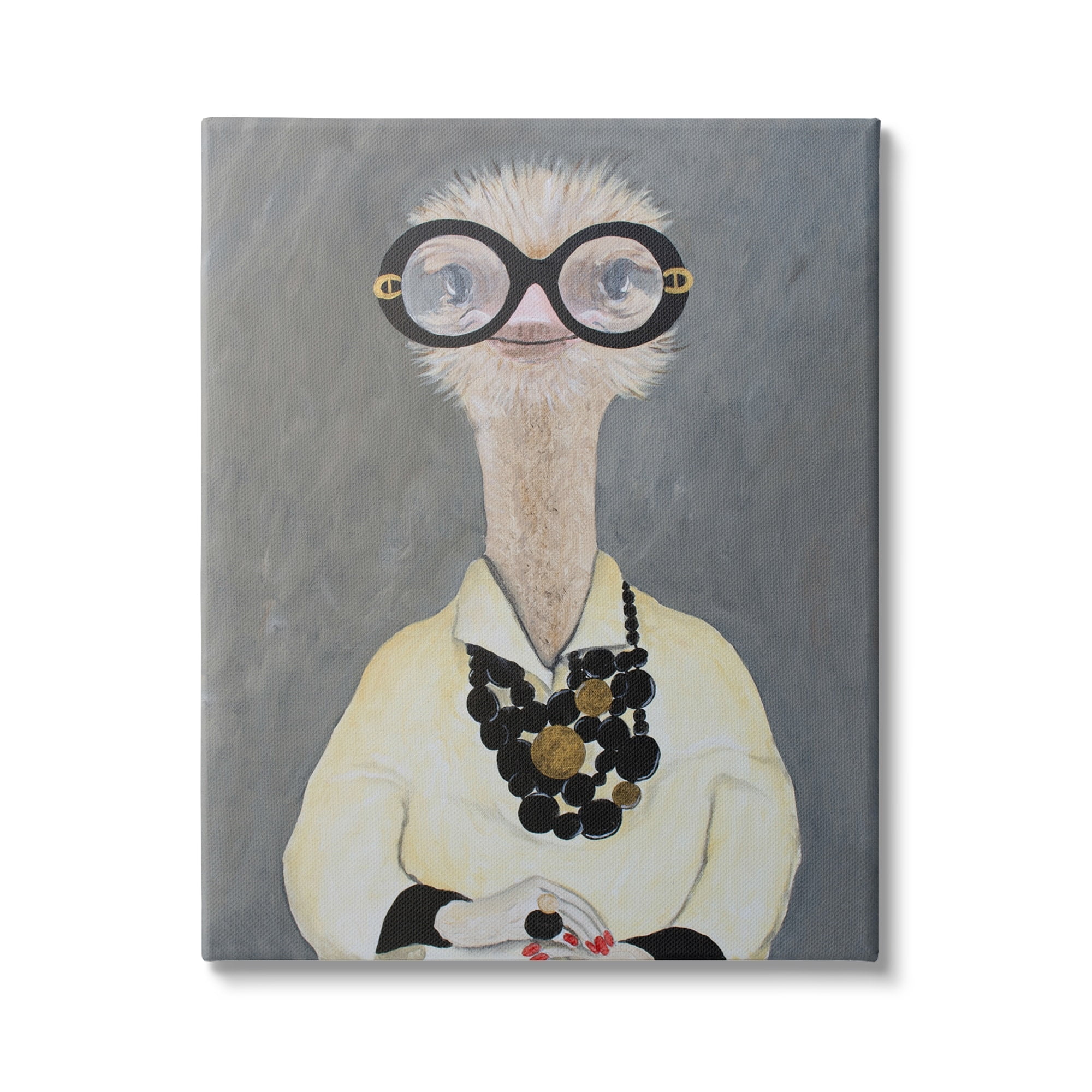 Stupell Industries Ostrich Bird Wearing Glasses Jewelry Painted Nails Novelty Painting Gallery-Wrapped Canvas Print Wall Art, 16 x 20, Design by Coco de Paris