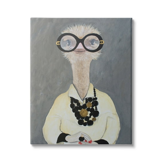 Stupell Industries Ostrich Bird Wearing Glasses Jewelry Painted Nails Novelty Painting Gallery-Wrapped Canvas Print Wall Art, 24 x 30, Design by Coco de Paris