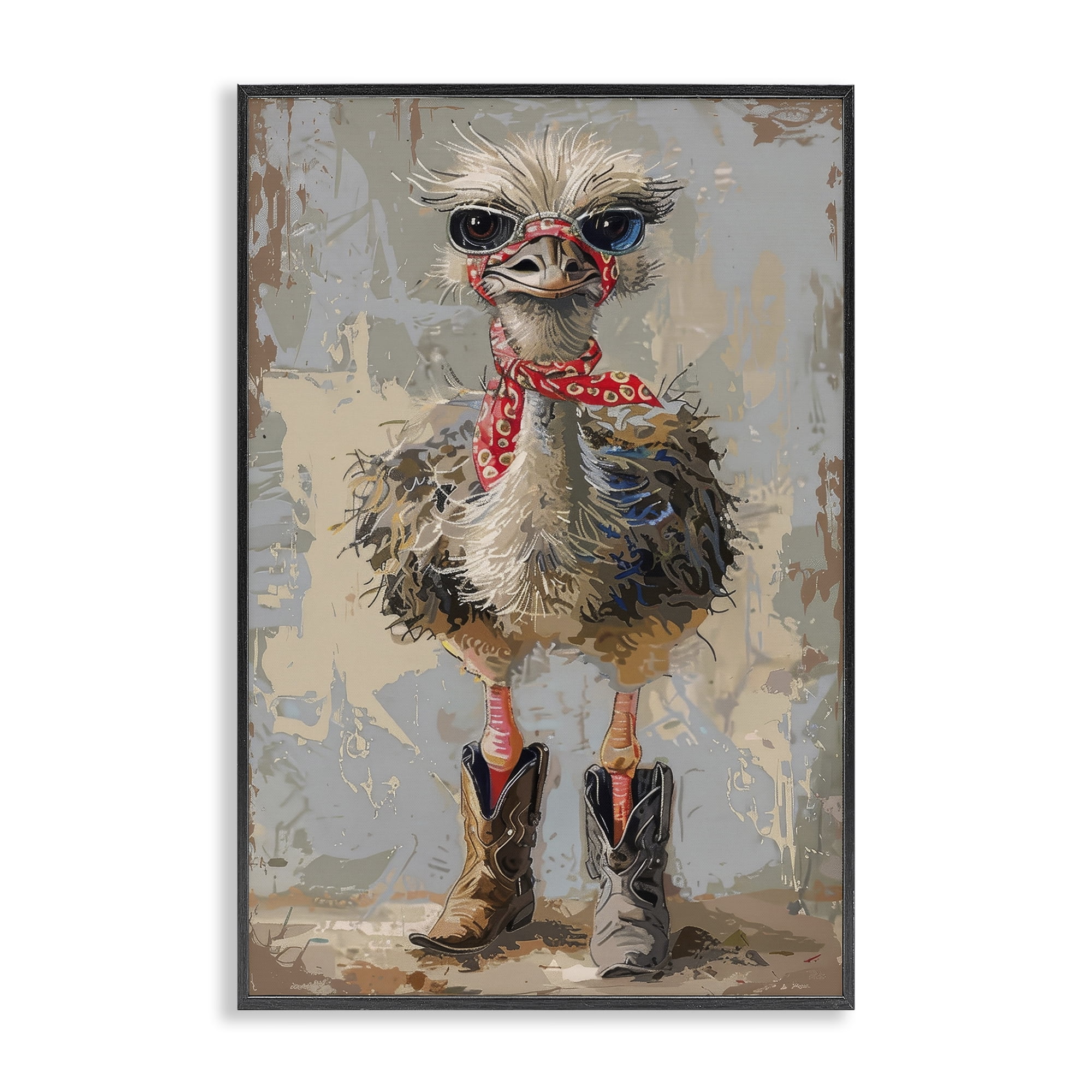 Stupell Industries Ostrich & Cowboy Boots Novelty Painting Black Framed Art Print Wall Art, 20 x 30