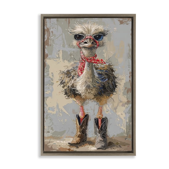 Stupell Industries Eclectic Ostrich & Cowboy Boots Brown Floating Frame Canvas Art, 17 x 25, by Petals Prints Design