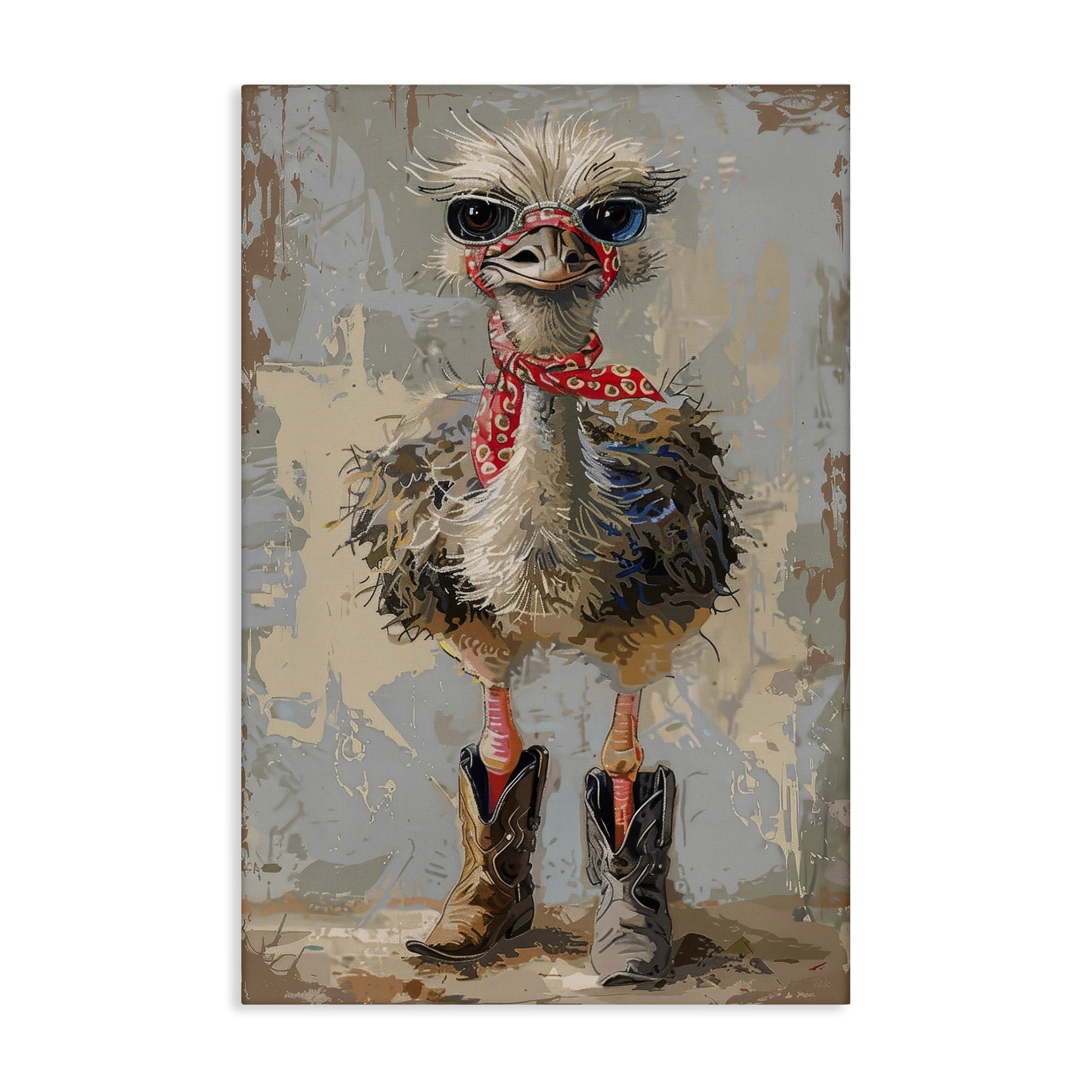 Stupell Industries Ostrich & Cowboy Boots Novelty Painting Gallery Wrapped Canvas Art Print Wall Art, 24 x 36