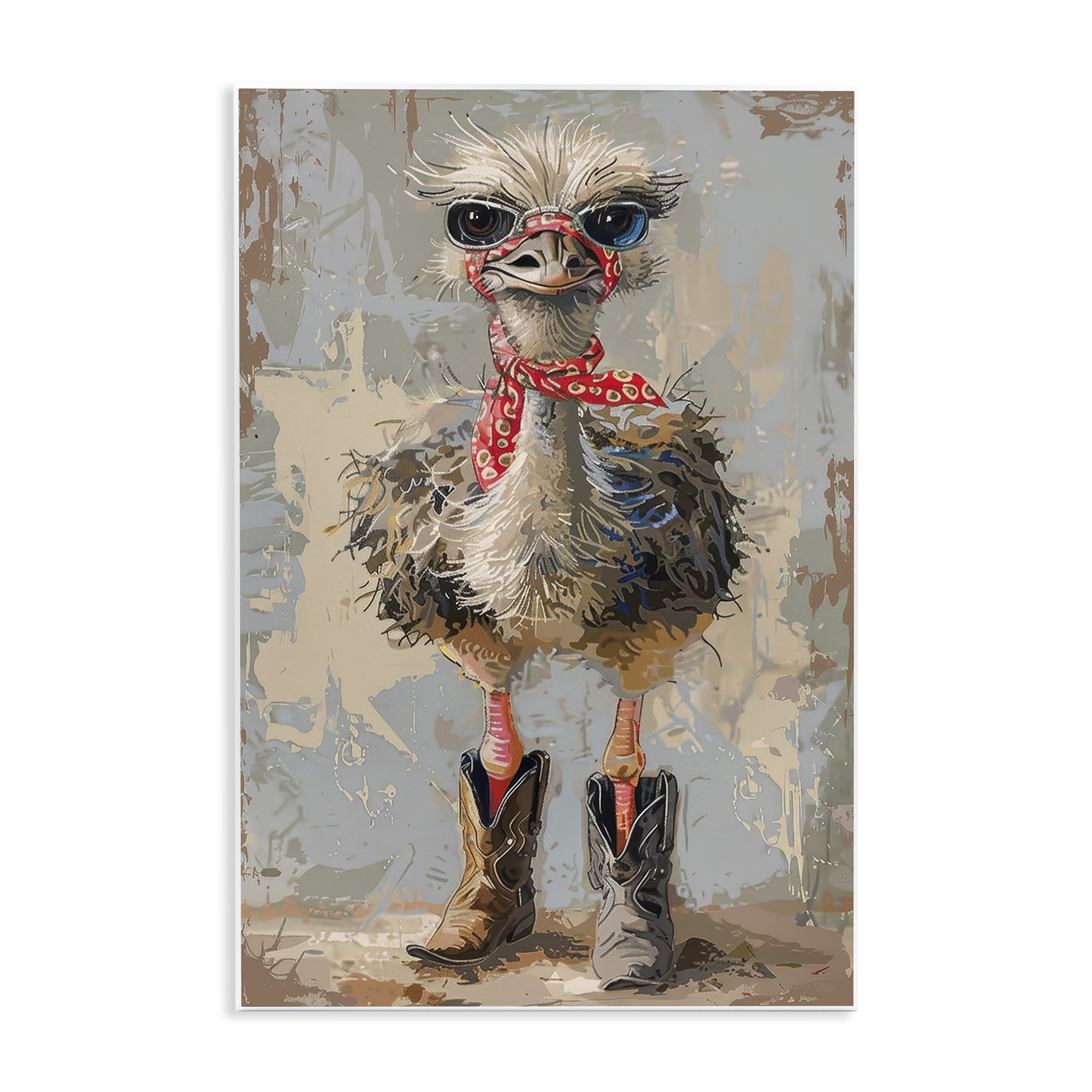Stupell Industries Ostrich & Cowboy Boots Novelty Painting Unframed Art Print Wall Art, 13 x 19