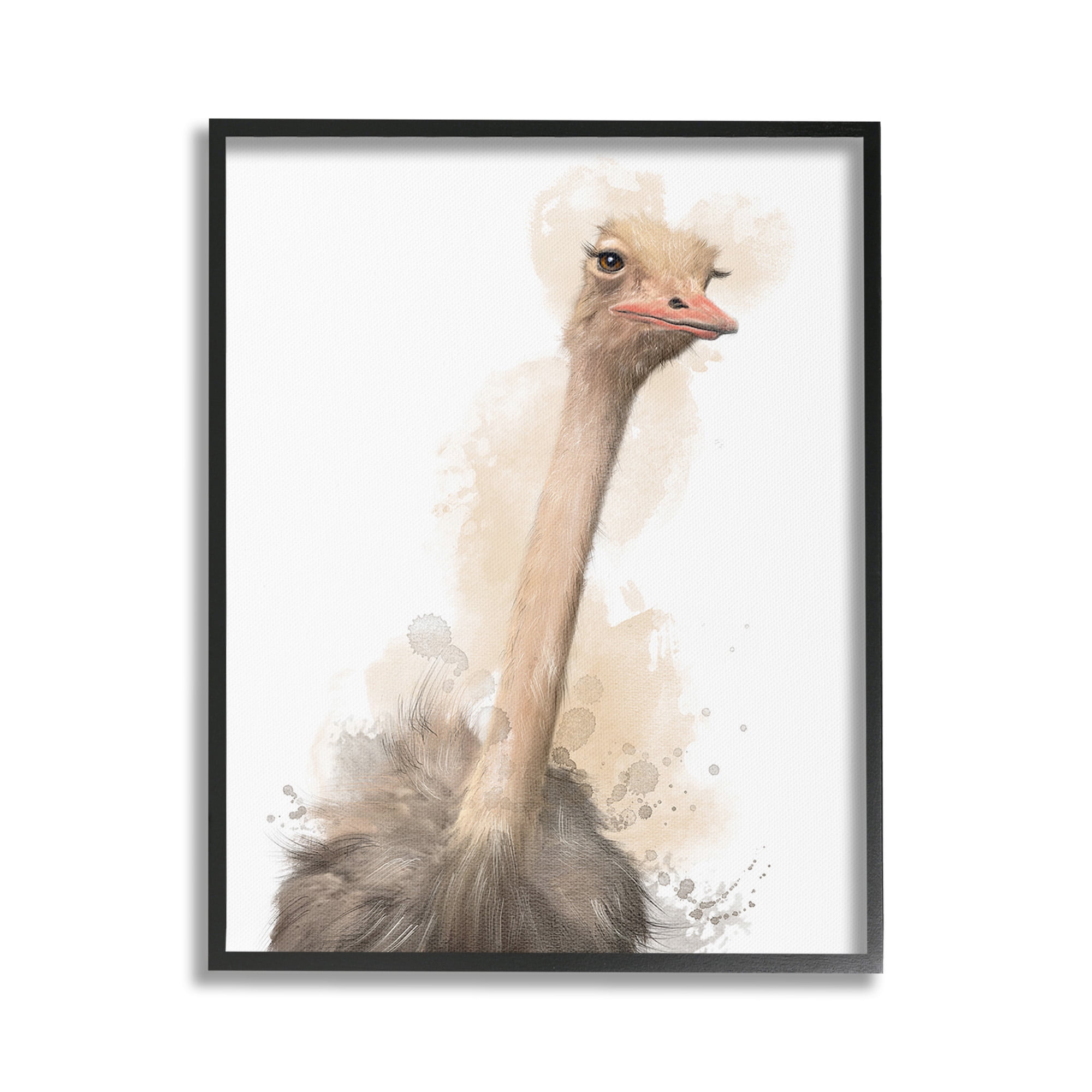 Stupell Industries Ostrich & Modern Splatter Animals & Insects Painting Black Framed Art Print Wall Art, 16 x 20