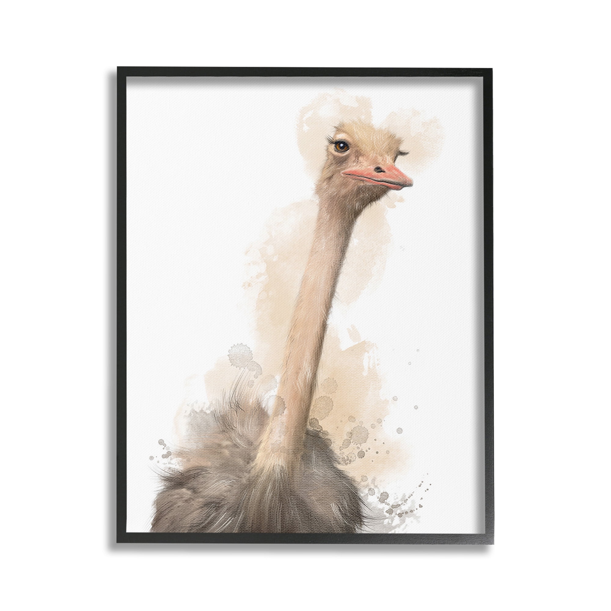 Stupell Industries Ostrich & Modern Splatter Animals & Insects Painting Black Framed Art Print Wall Art, 24 x 30