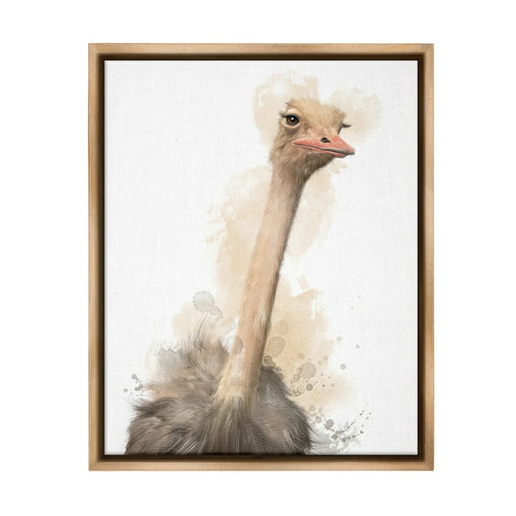 Stupell Industries Ostrich & Modern Splatter Animals & Insects Painting Brown Floater Framed Canvas Art Print Wall Art, 25 x 31
