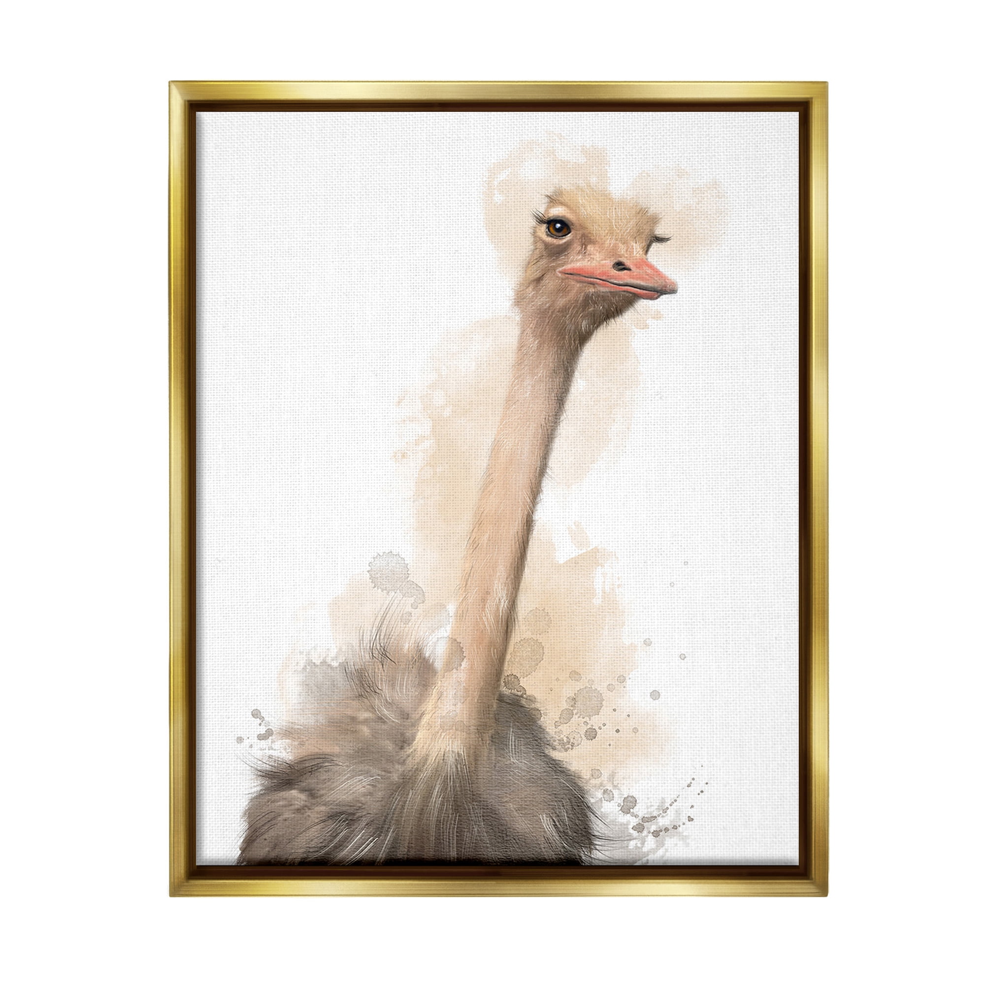 Stupell Industries Ostrich & Modern Splatter Animals & Insects Painting Gold Floater Framed Canvas Art Print Wall Art, 25 x 31