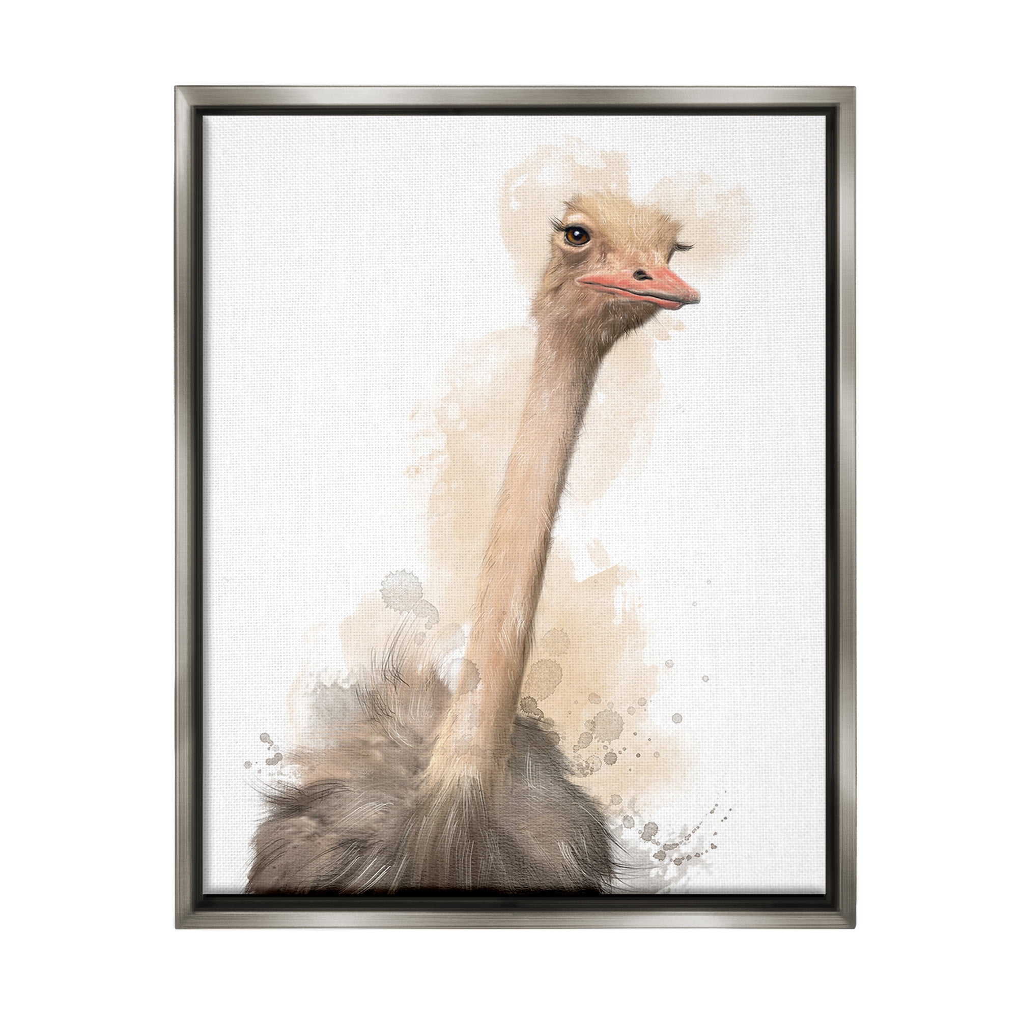Stupell Industries Ostrich & Modern Splatter Animals & Insects Painting Gray Floater Framed Canvas Art Print Wall Art, 17 x 21