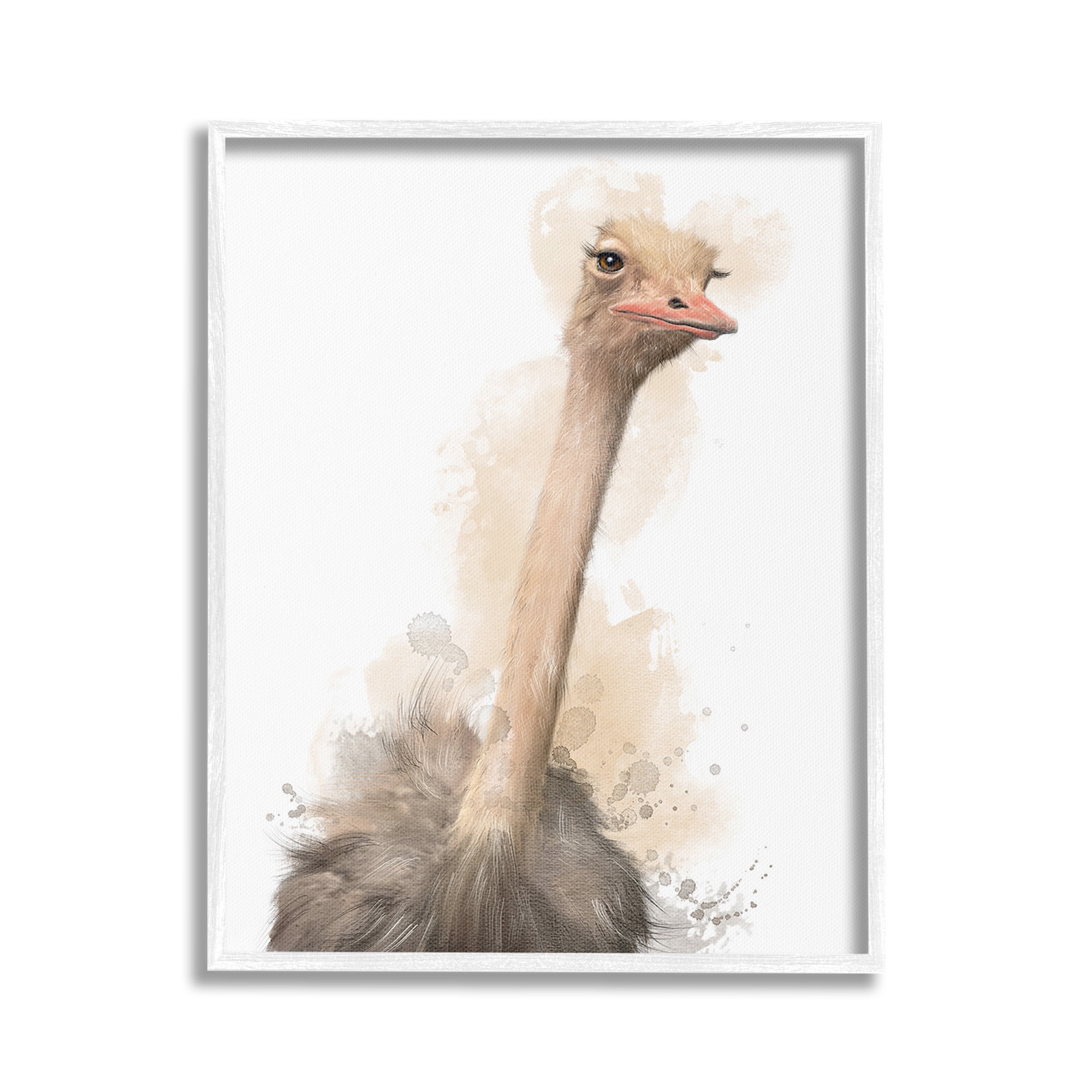Stupell Industries Ostrich & Modern Splatter Animals & Insects Painting White Framed Art Print Wall Art, 24 x 30