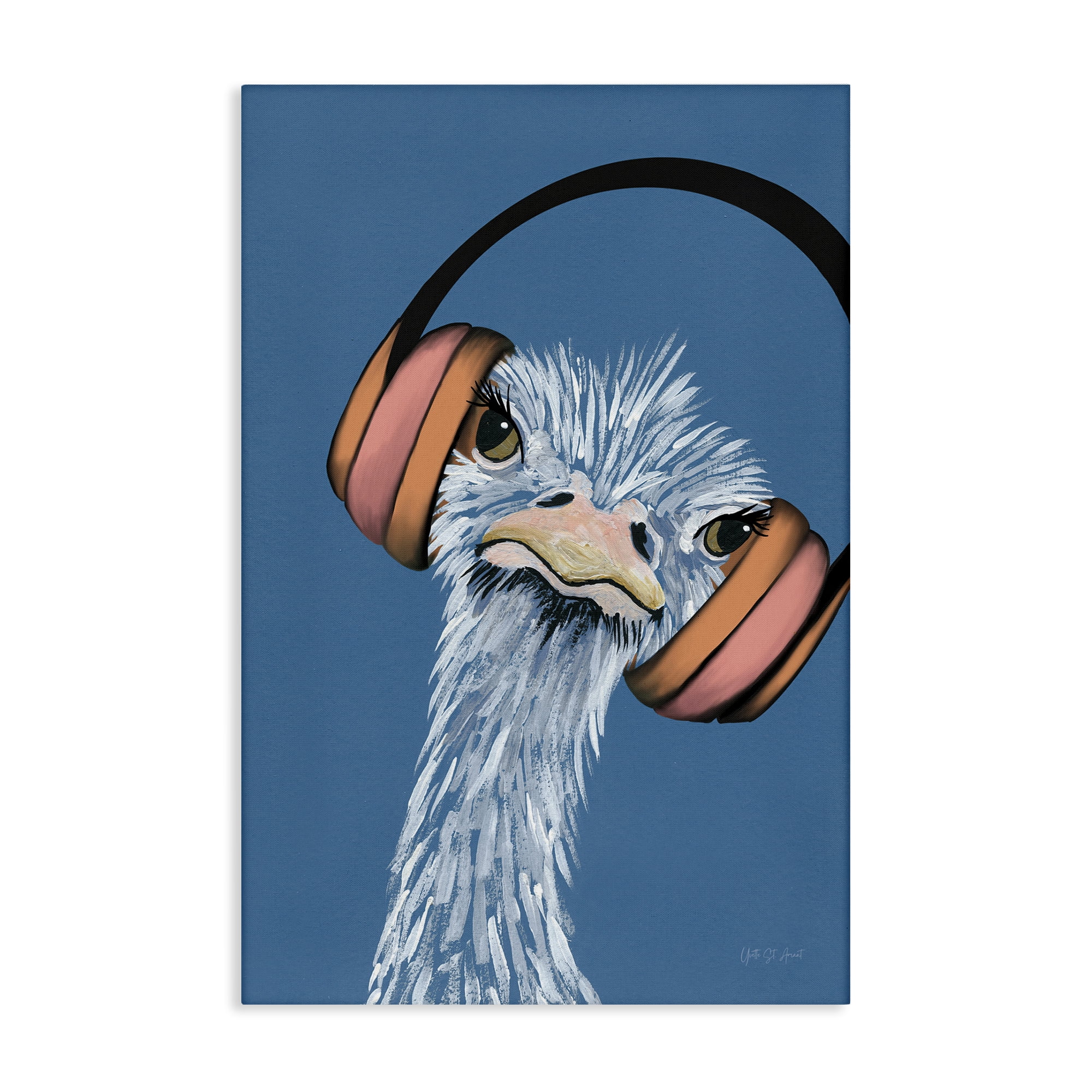 Stupell Industries Ostrich with Headphones Animals & Insects Painting Gallery Wrapped Canvas Art Print Wall Art, 20 x 30