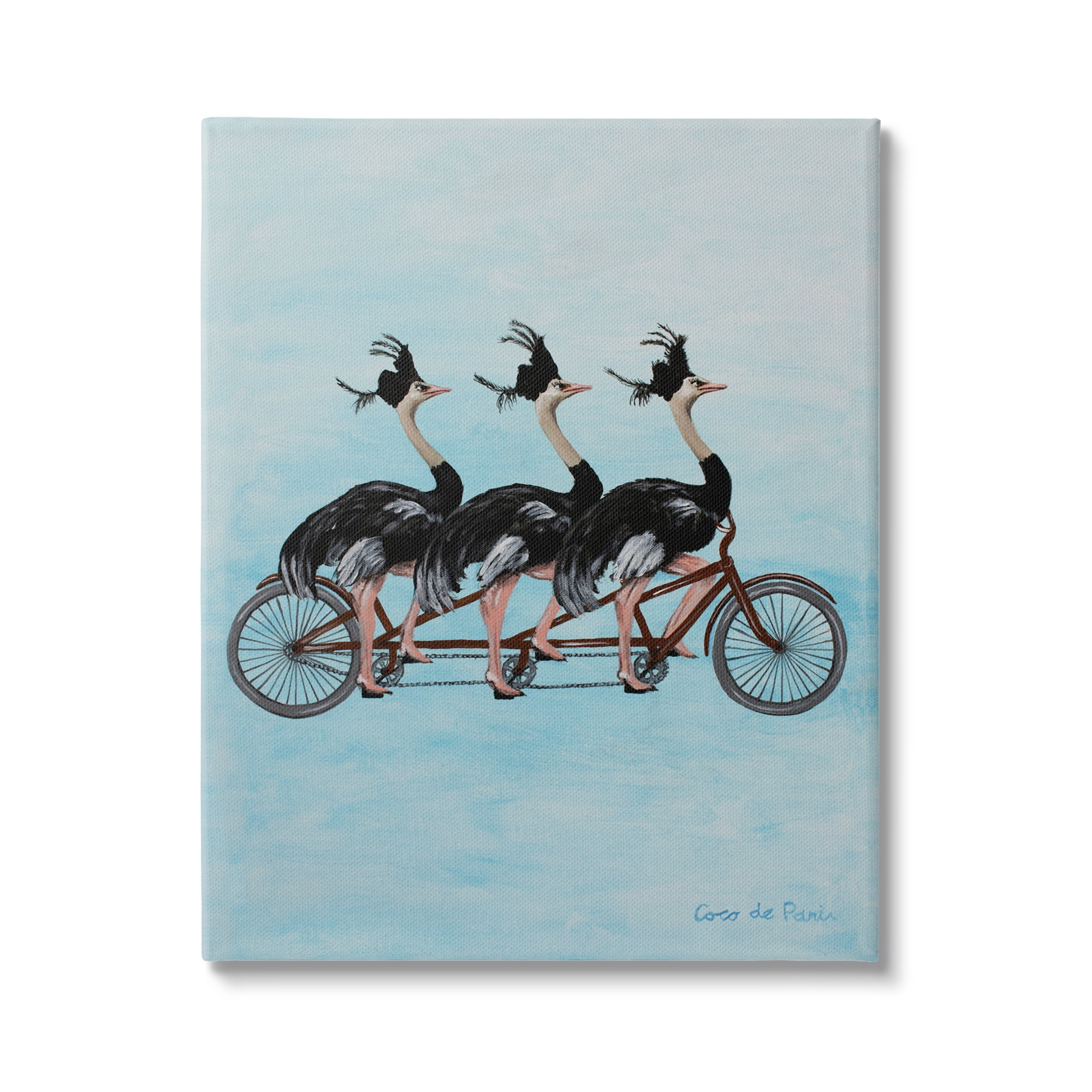 Stupell Industries Ostriches Riding Tandem Bicycle Funny Cute Painting Novelty Painting Gallery-Wrapped Canvas Print Wall Art, 36 x 48, Design by Coco de Paris