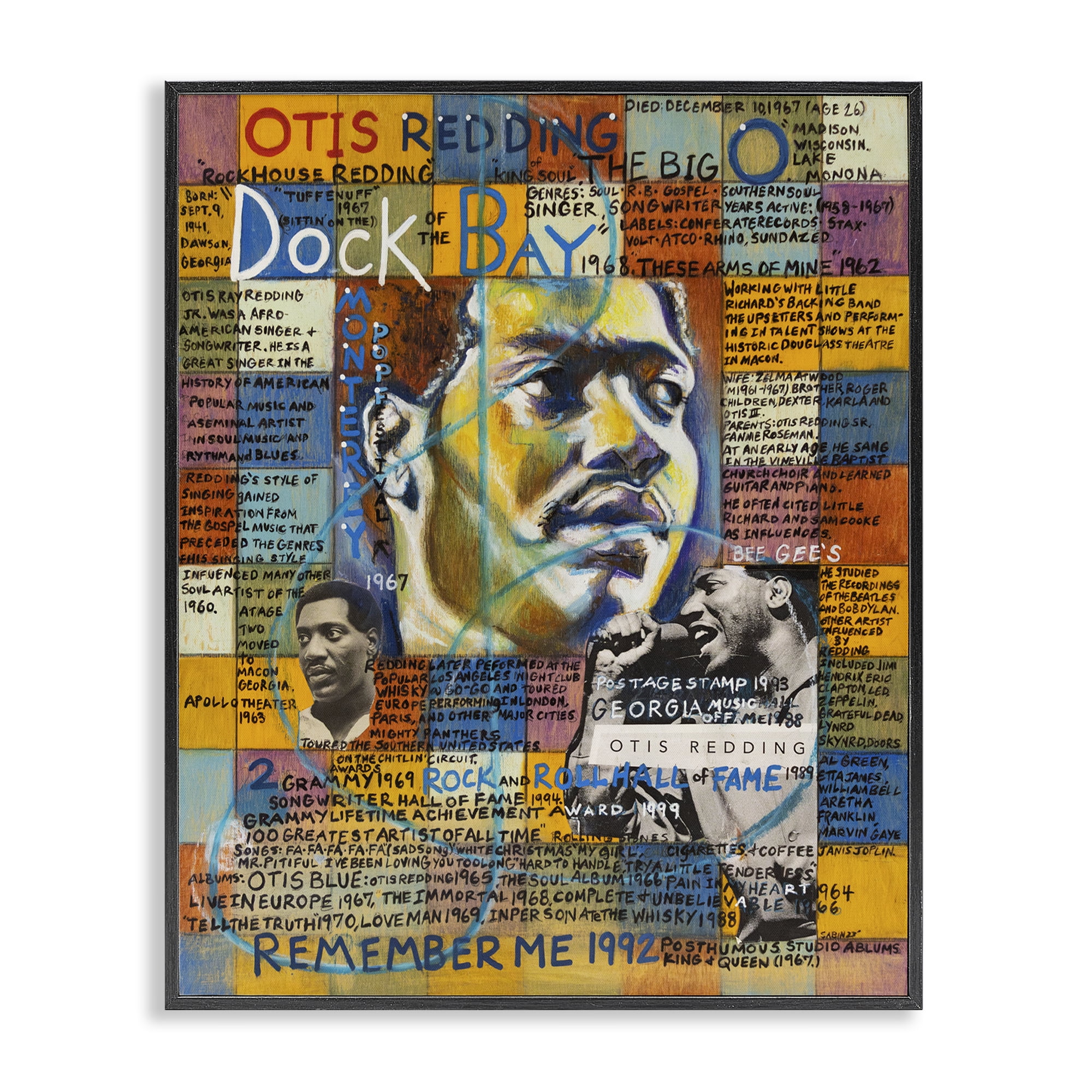 Stupell Industries Otis Redding Collage People Drawing Black Framed Art Print Wall Art, 24 x 30