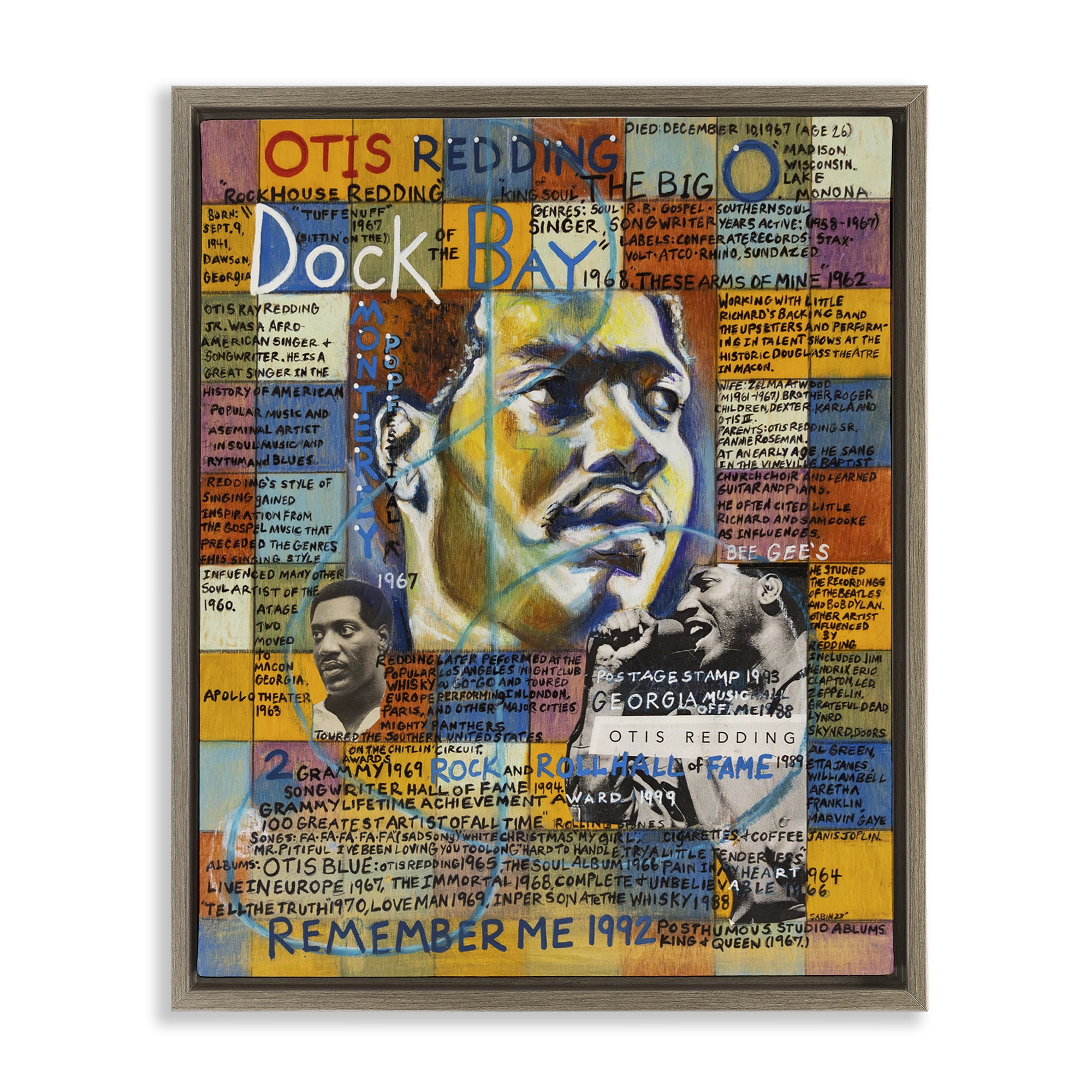 Stupell Industries Otis Redding Collage People Drawing Brown Floater Framed Canvas Art Print Wall Art, 25 x 31