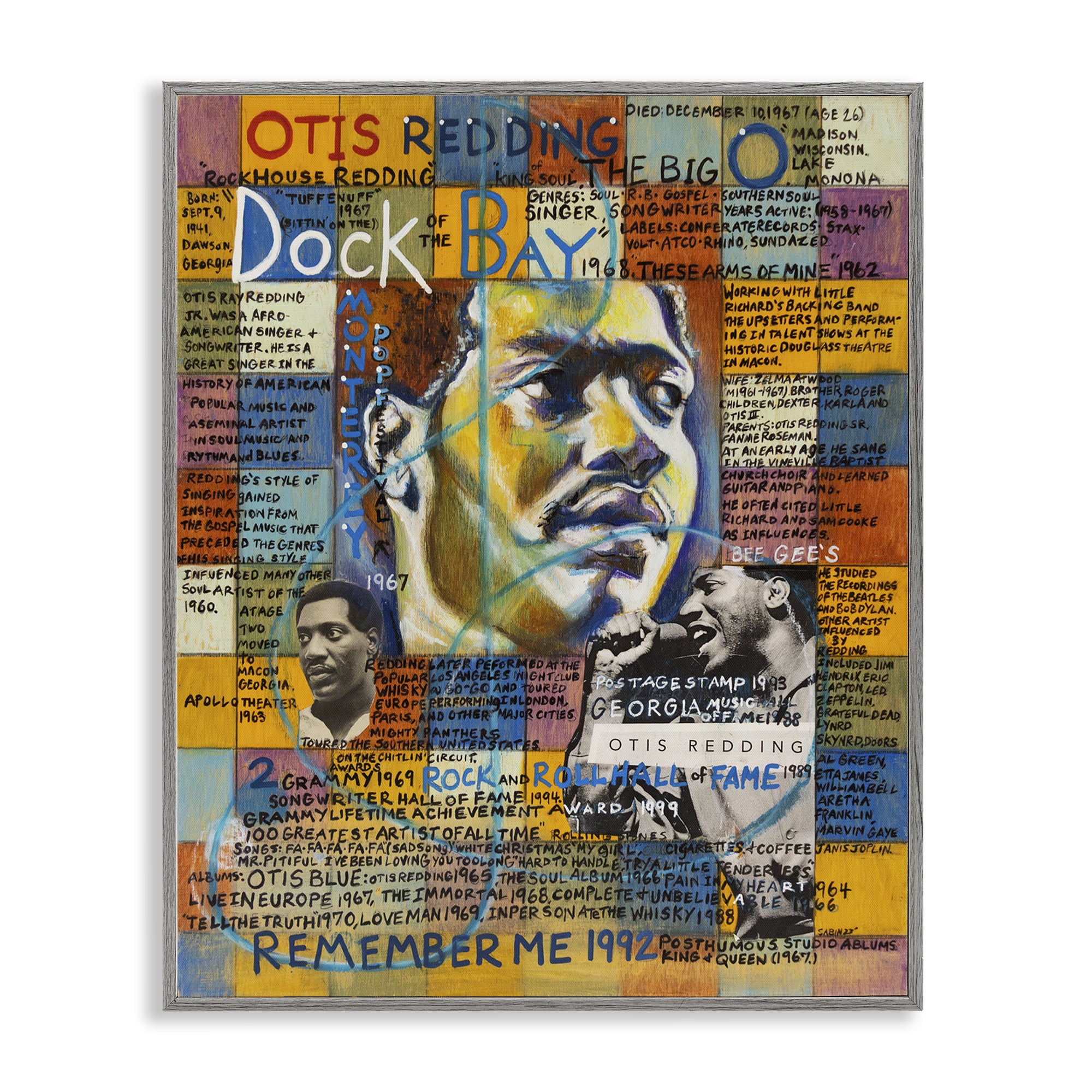 Stupell Industries Otis Redding Collage People Drawing Gray Framed Art Print Wall Art, 16 x 20