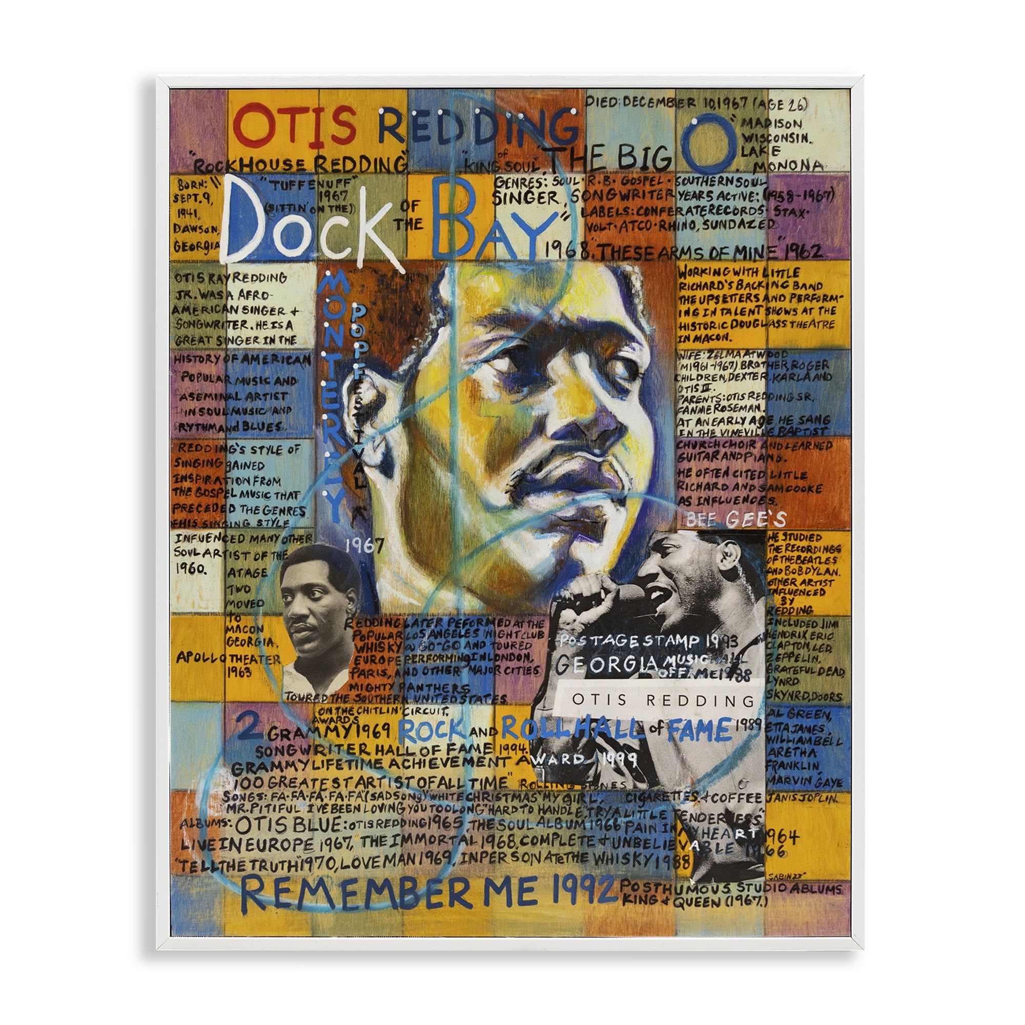 Stupell Industries Otis Redding Collage People Drawing White Framed Art Print Wall Art, 16 x 20