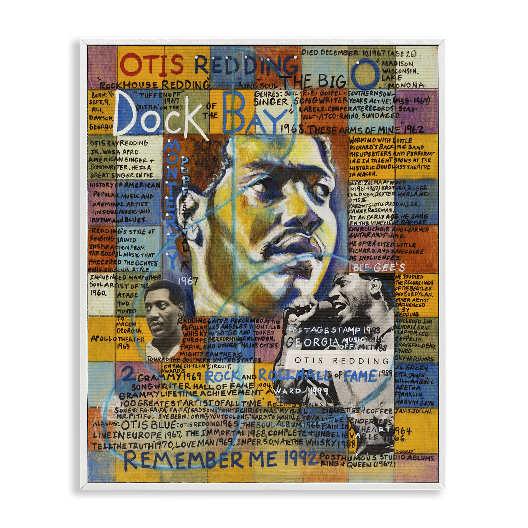 Stupell Industries Otis Redding Collage People Drawing White Framed Art Print Wall Art, 24 x 30