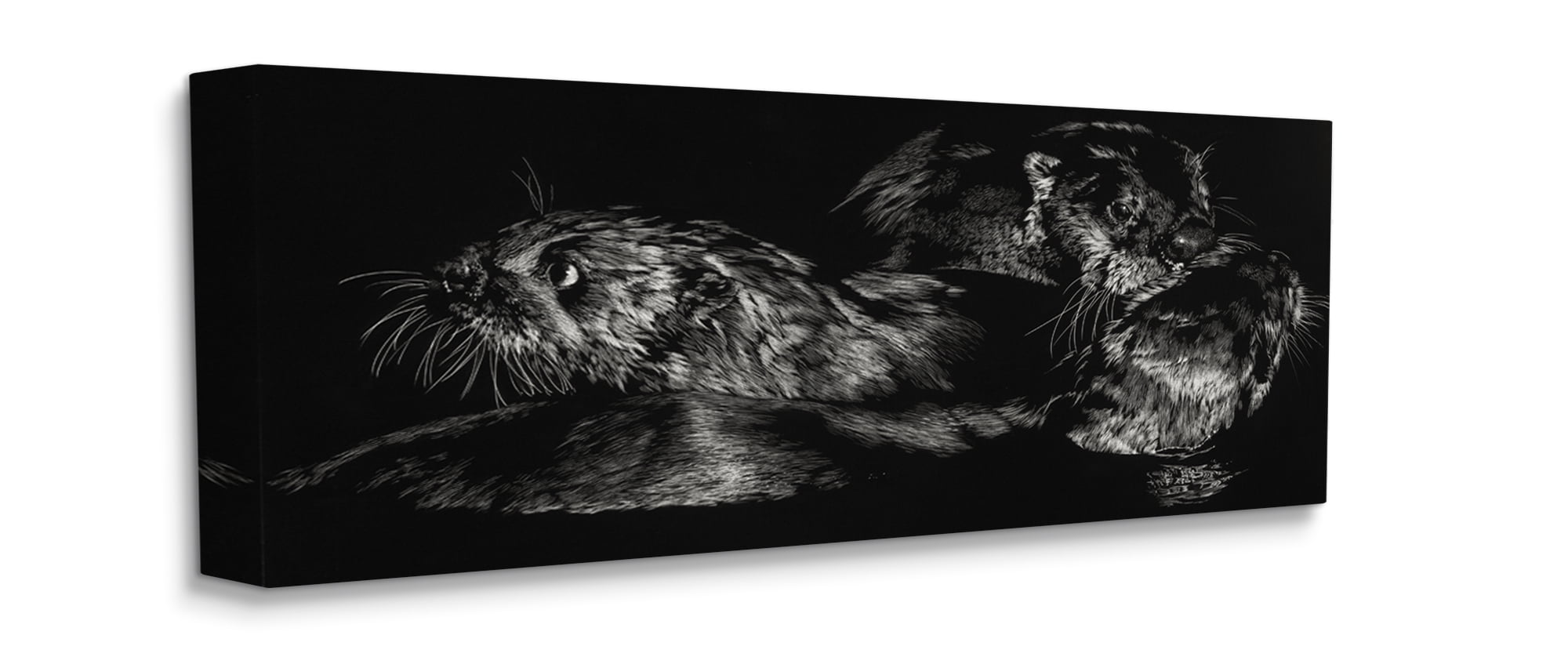 Stupell Industries Otter Pair Minimal Photograph Black and White Canvas Wall Art, 17 x 40, Design by Julie T. Chapman
