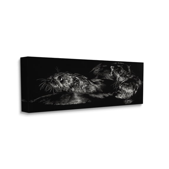 Stupell Industries Otter Pair Minimal Photograph Black and White Canvas Wall Art, 20 x 48, Design by Julie T. Chapman