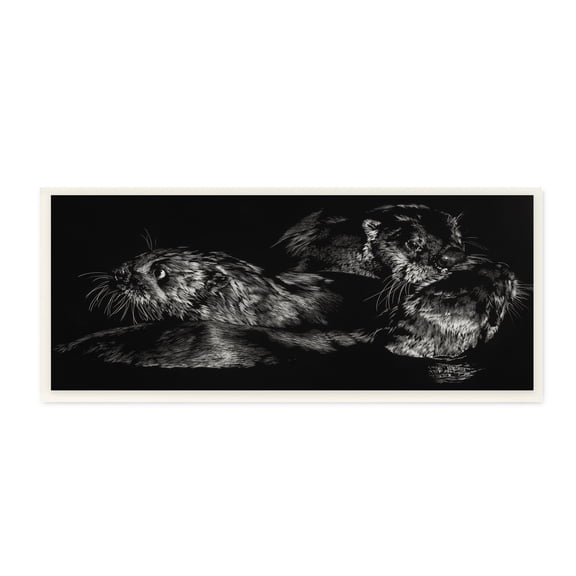 Stupell Industries Otter Pair Minimal Photograph Black and White Wall Plaque, 7 x 17, Design by Julie T. Chapman
