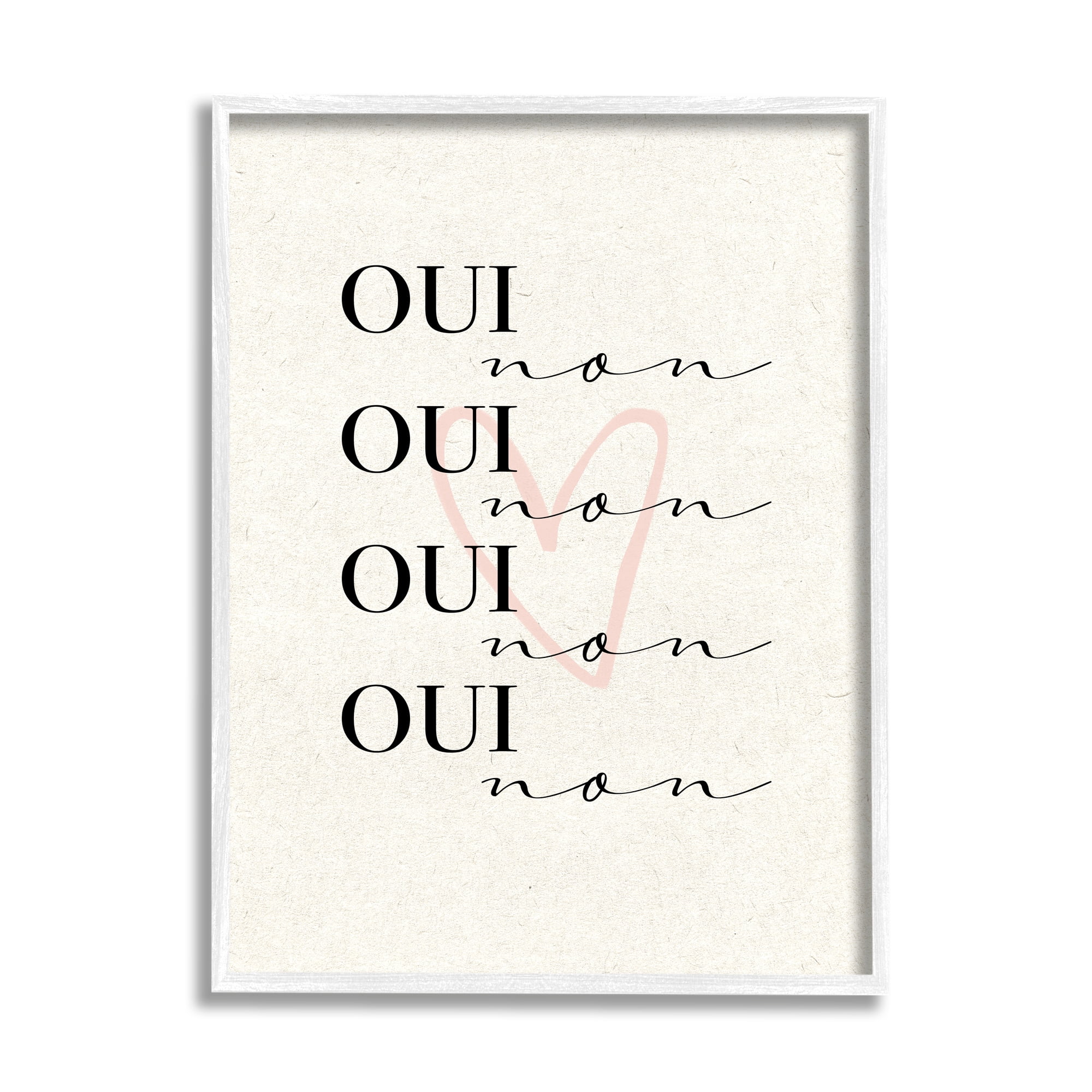 Stupell Industries Oui Non French Phrase Pink Heart Parisian Typography, 16 x 20, Design by Daphne Polselli