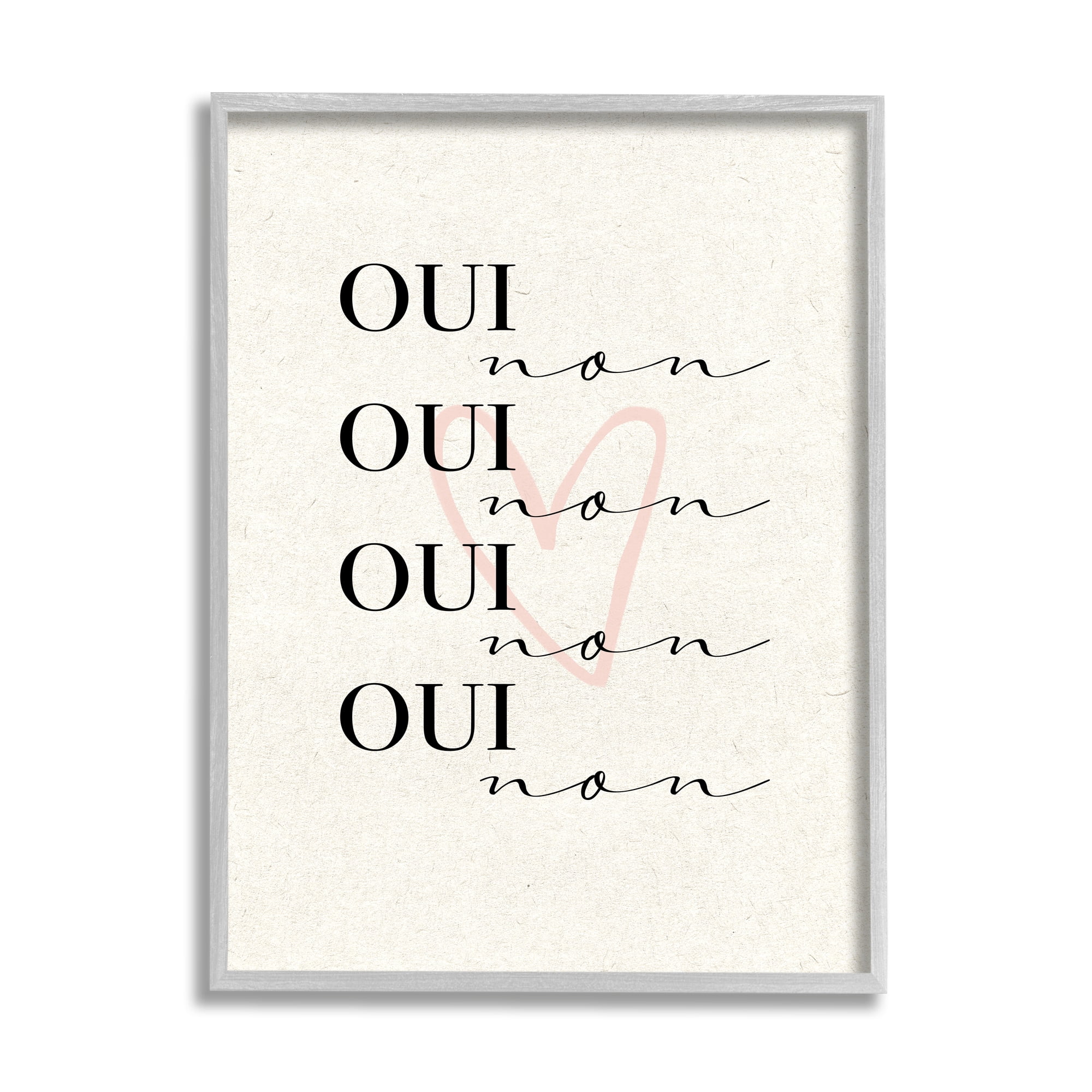 Stupell Industries Oui Non French Phrase Pink Heart Parisian Typography, 24 x 30, Design by Daphne Polselli