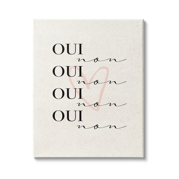 Stupell Industries Oui Non French Phrase Pink Heart Parisian Typography, 36 x 48, Design by Daphne Polselli