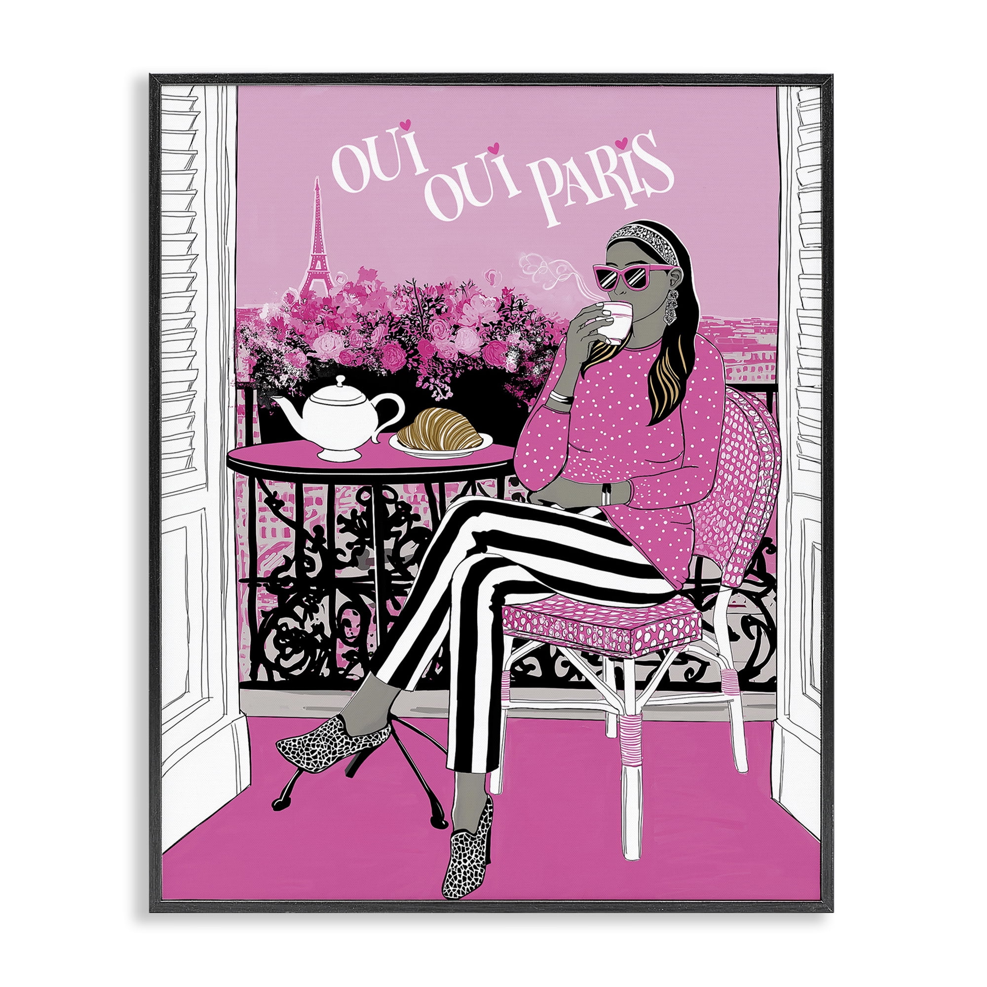 Stupell Industries Oui Oui Parisian Cafe Morning Black Framed Giclee Art, design by Jess Stempel