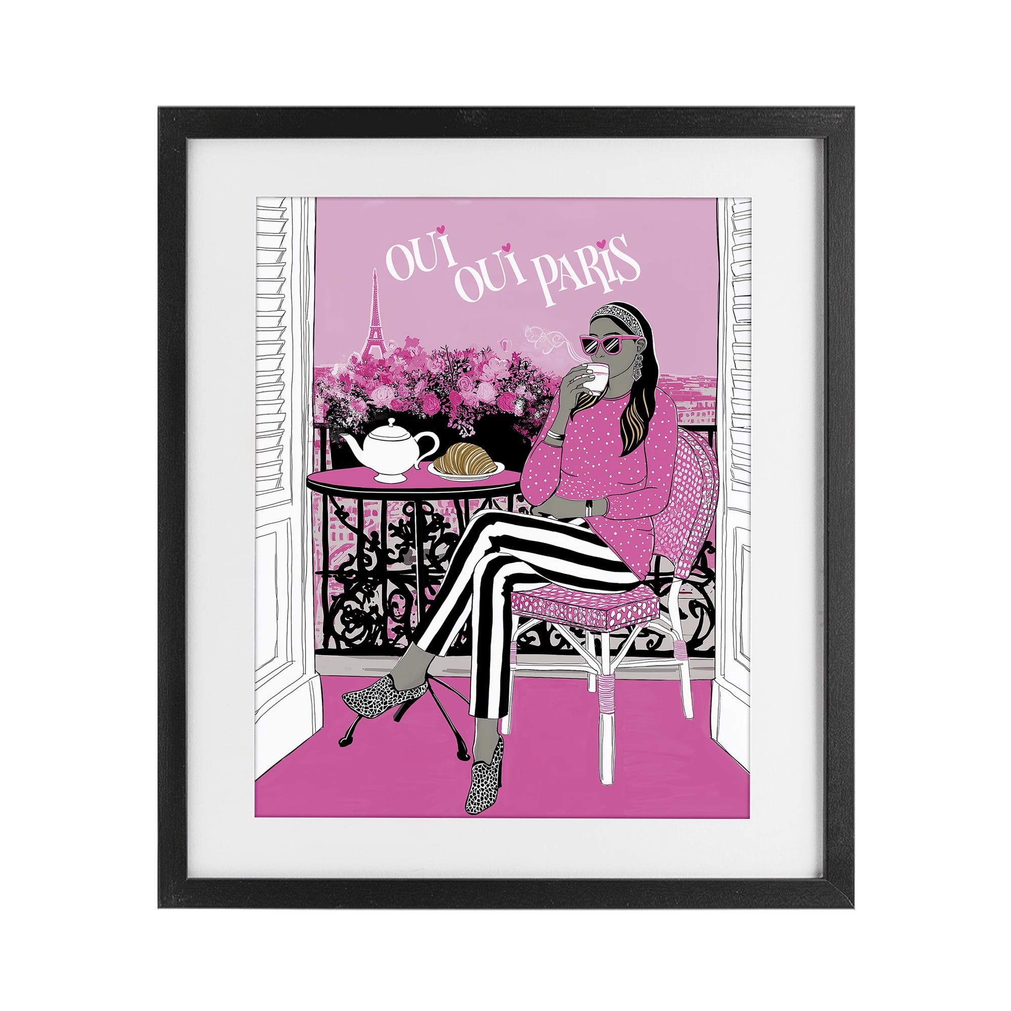 Stupell Industries Oui Oui Parisian Cafe Morning Black Framed Print Under Glass, design by Jess Stempel