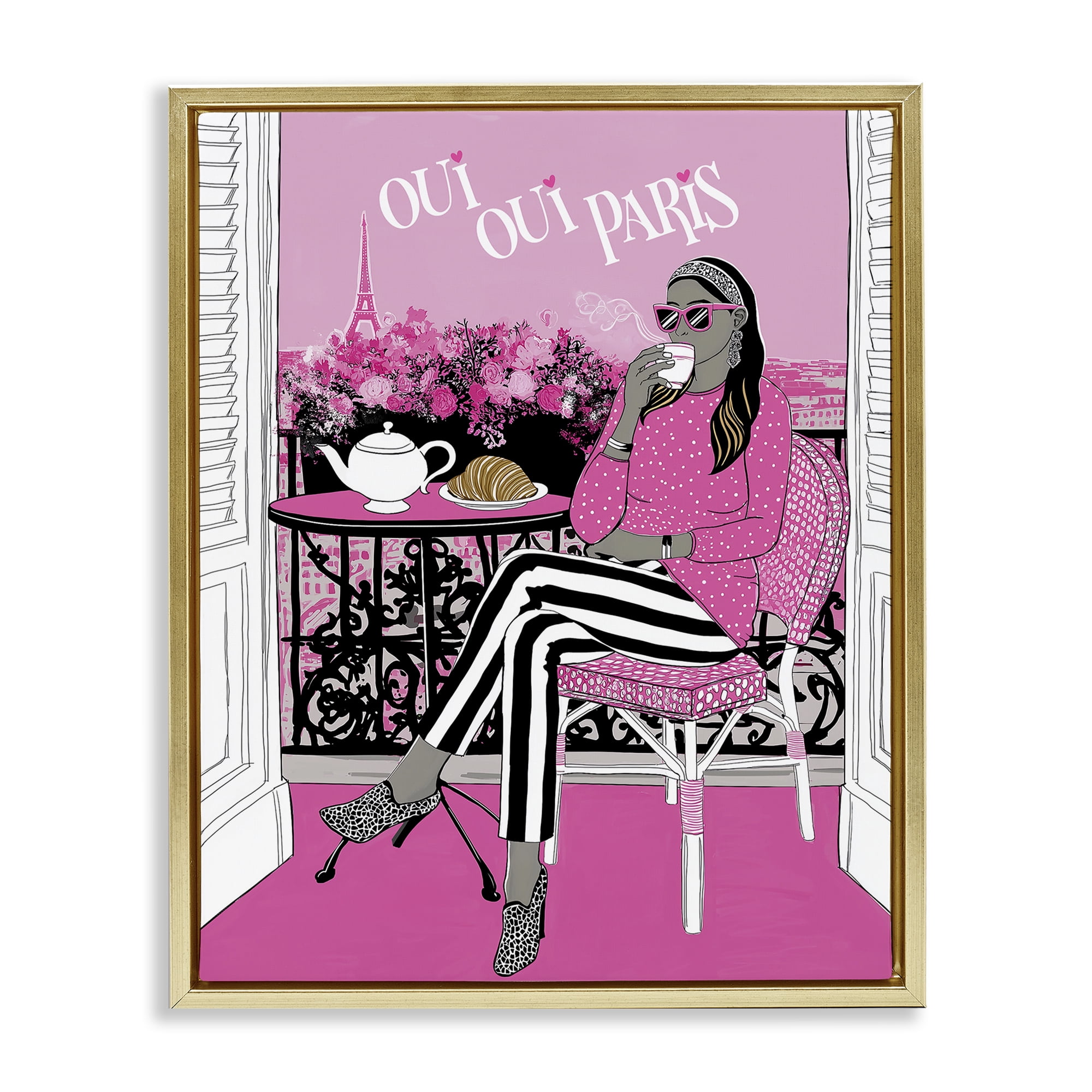 Stupell Industries Oui Oui Parisian Cafe Morning Gold Framed Floater Canvas Wall Art, design by Jess Stempel