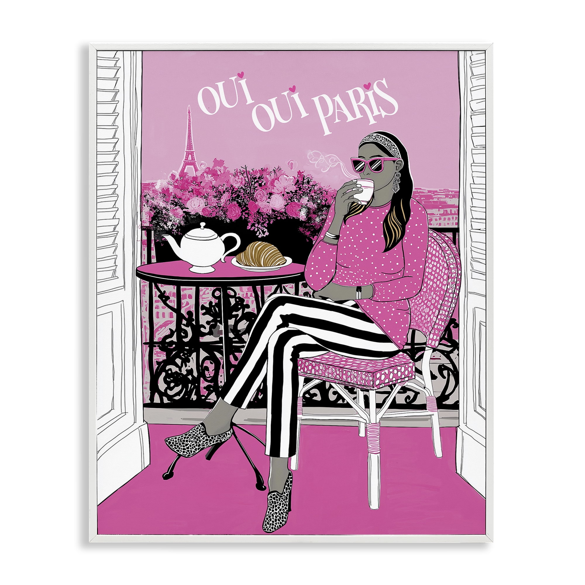 Stupell Industries Oui Oui Parisian Cafe Morning White Framed Giclee Art, design by Jess Stempel
