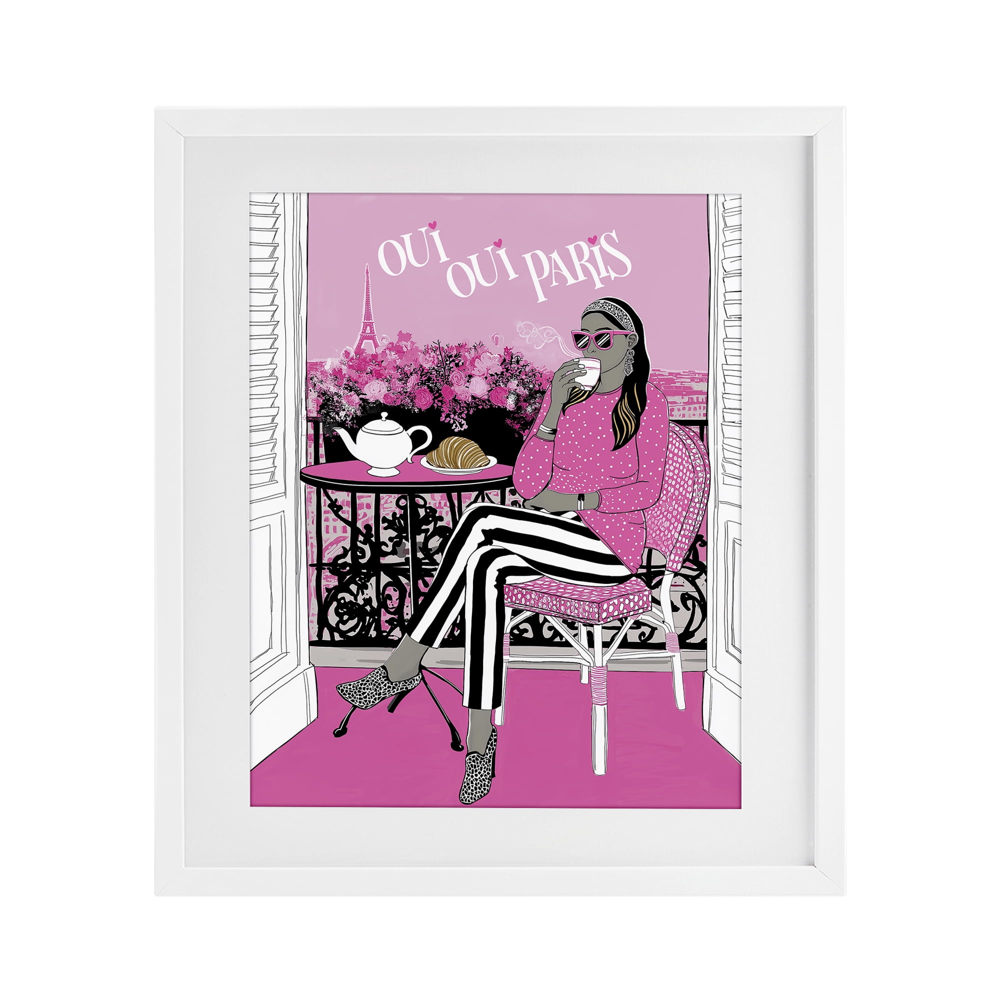 Stupell Industries Oui Oui Parisian Cafe Morning White Framed Print Under Glass, design by Jess Stempel
