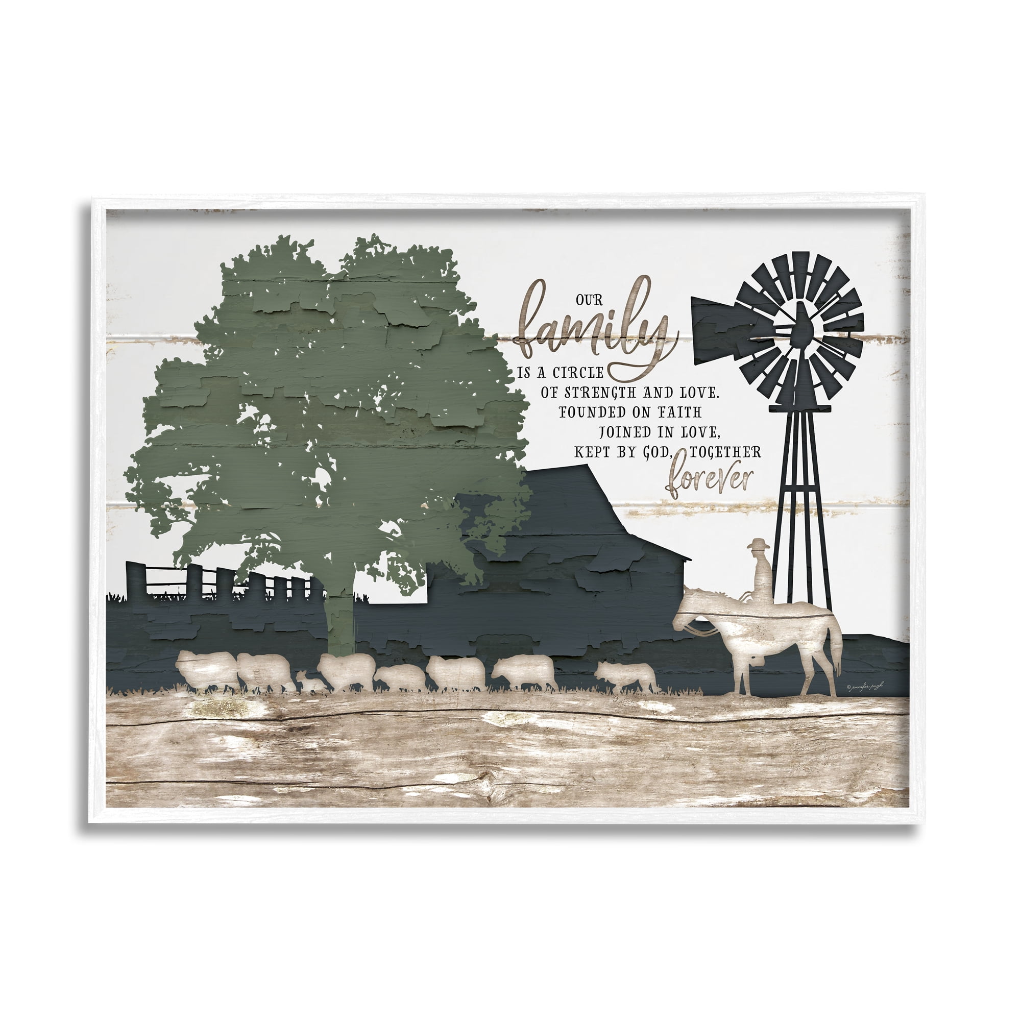 Stupell Industries Our Family Is A Circle of Strength Farm Homestead Silhouette Graphic Art Framed Art Print Wall Art, 20x16, By Jennifer Pugh