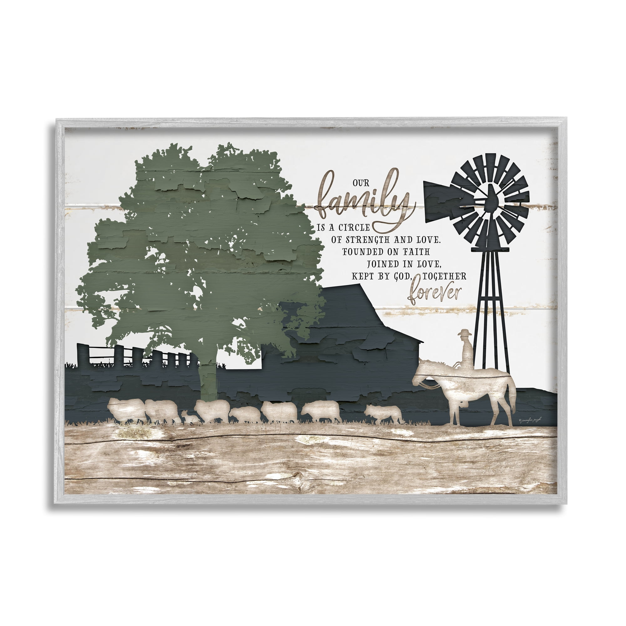 Stupell Industries Our Family Is A Circle of Strength Farm Homestead Silhouette Graphic Art Framed Art Print Wall Art, 30x24, By Jennifer Pugh