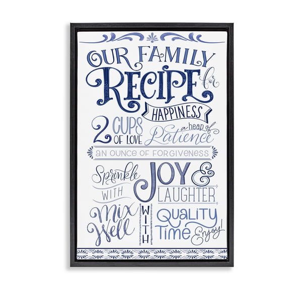 Stupell Industries Our Family Recipe Black Framed Floater Canvas Wall Art design by Nicole Tamarin, 25 x 11
