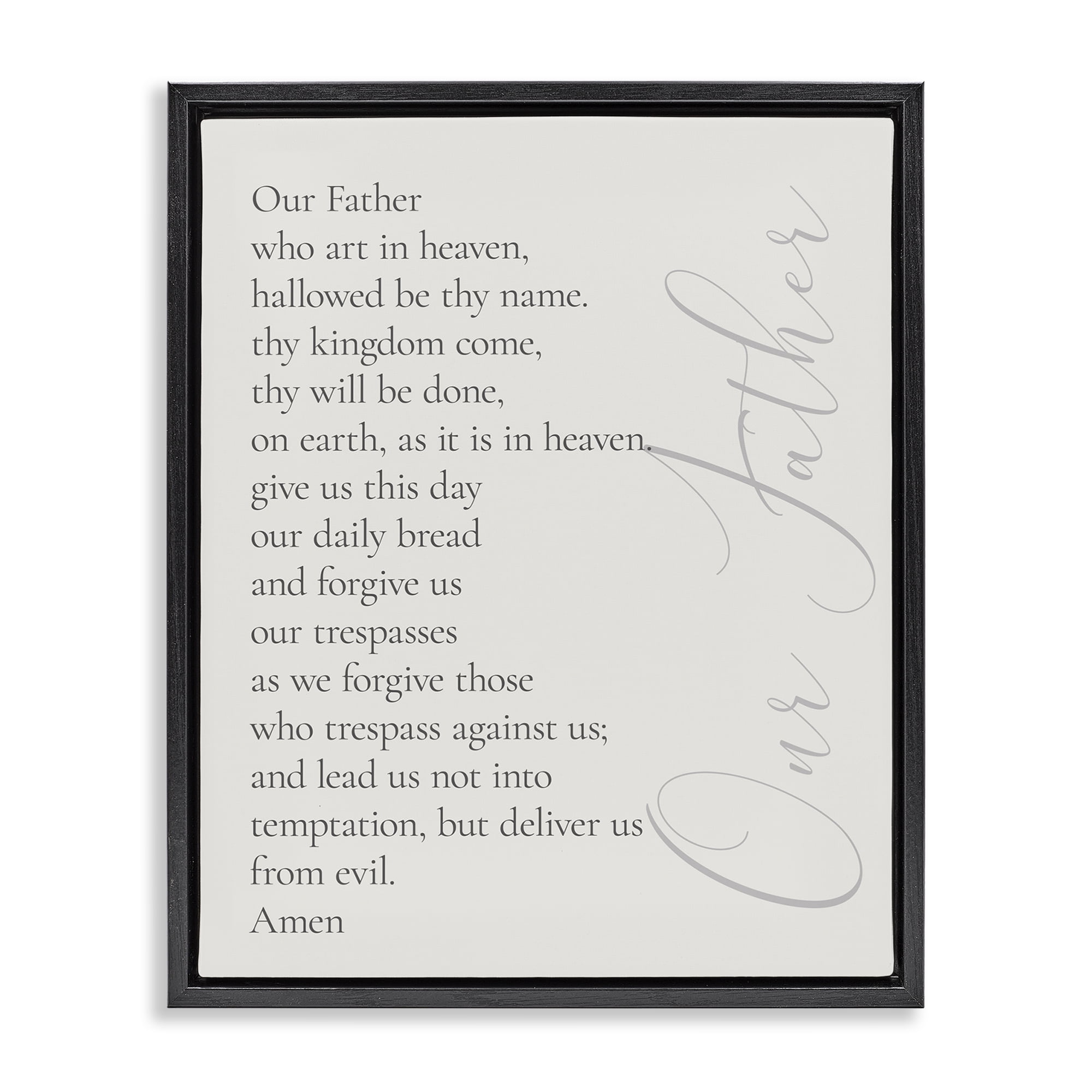 Stupell Industries Our Father Prayer Religious Painting Black Floater Framed Art Print Wall Art, 17 x 21